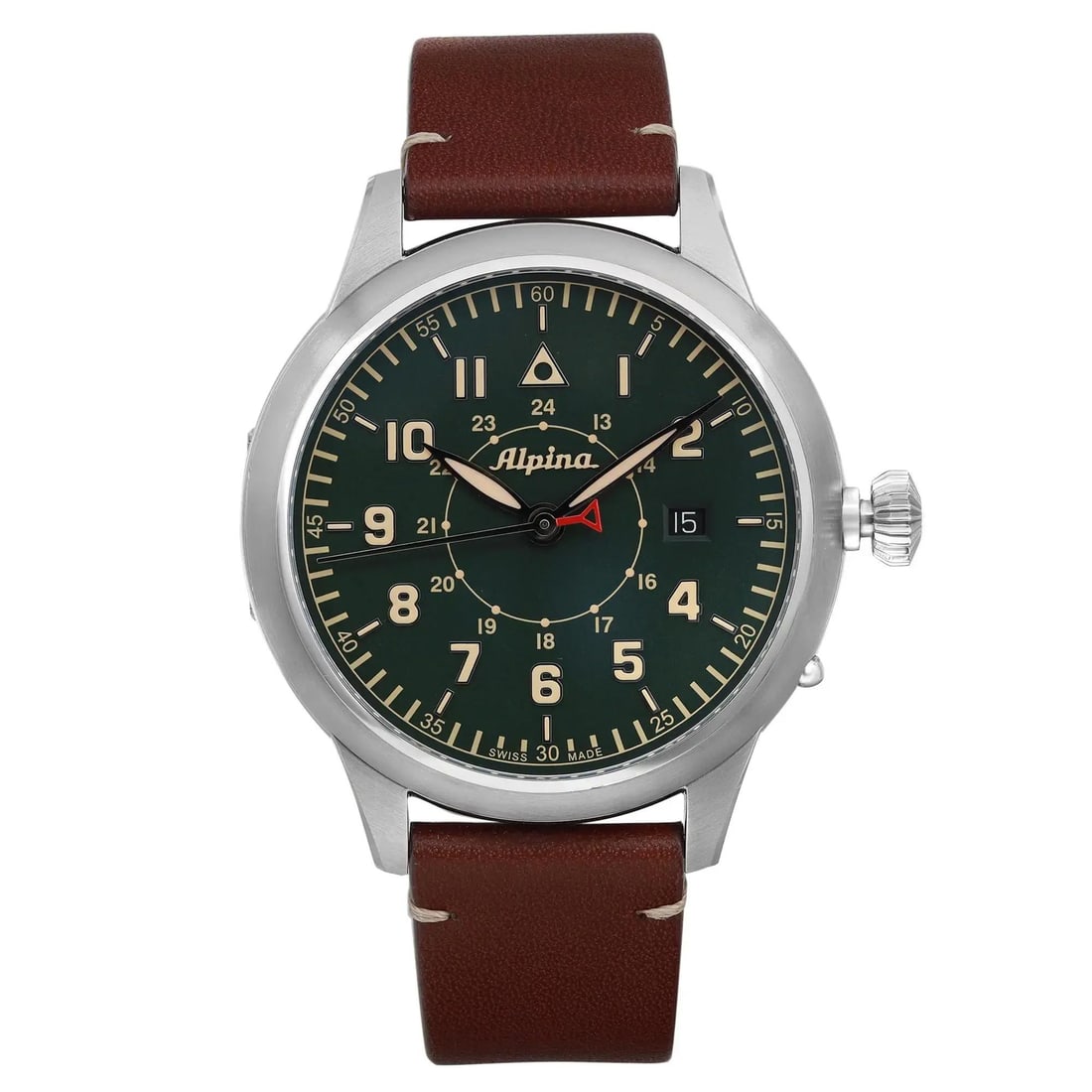 Alpina Pilot Heritage Startimer 44mm Green Dial Automatic Watch AL-525X4SH6: Alpina Pilot Heritage Startimer 44mm Green Dial Automatic Watch AL-525X4SH6 Discover the Alpina Pilot Heritage Startimer, a stylish wristwatch designed for both dress and formal occasions. This stunni