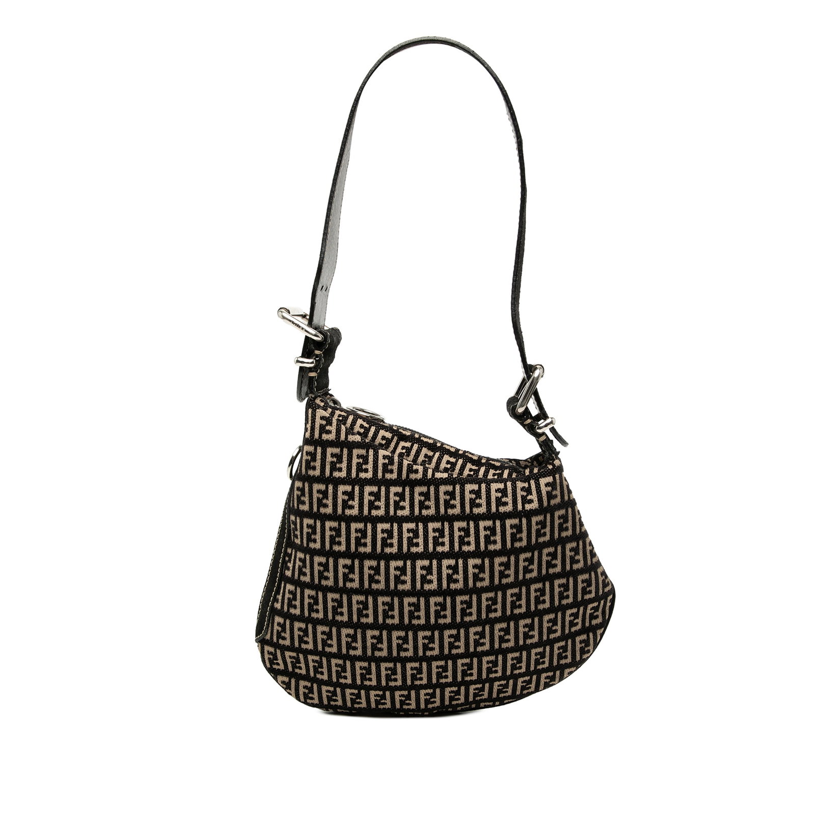 Fendi Zucchino Oyster canvas shoulder bag black leather trim (1 of 6)