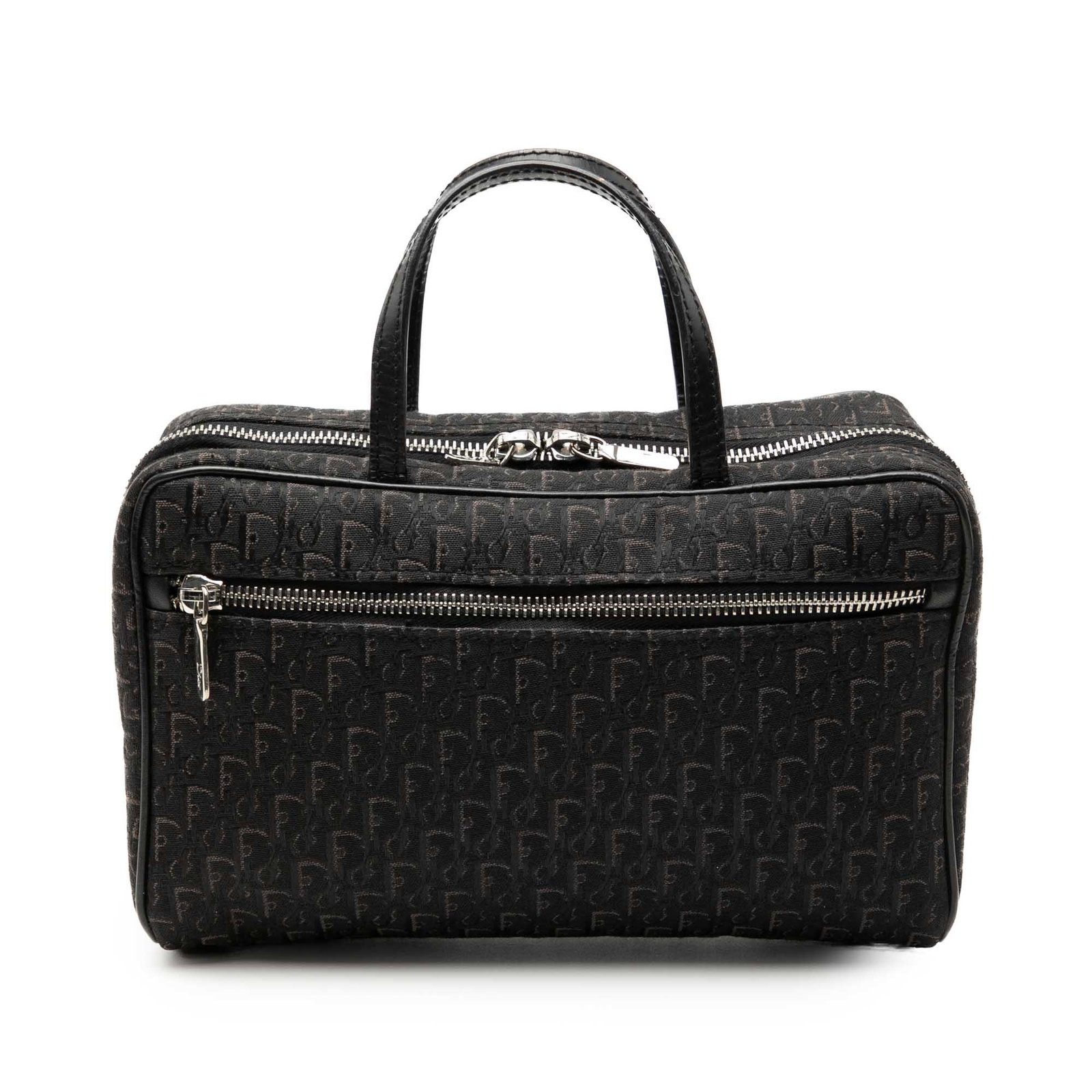 Dior Diorissimo Trotter Black Canvas Bag with Leather Trim and Zip Pockets: Dior Diorissimo Trotter Black Canvas Bag with Leather Trim and Zip Pockets This Diorissimo Trotter Canvas Handbag features a canvas body with leather trim, flat leather handles, a two-way zip-around c