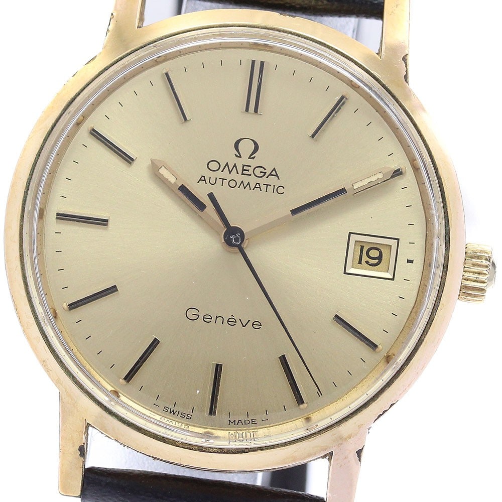 Omega Geneva 166.0153 Automatic Date Men's Wristwatch: Omega Geneva 166.0153 Automatic Date Men's Wristwatch This Omega Geneva Date men's wristwatch, reference 166.0153, features a stainless steel and gold-plated case with a gold dial and automatic moveme
