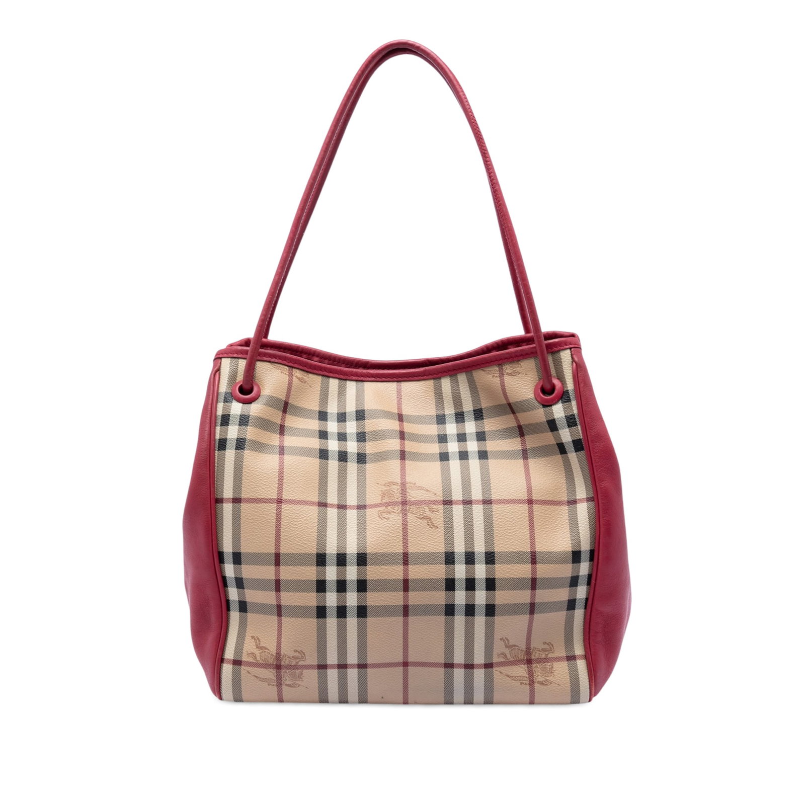 Burberry Haymarket Check Canterbury Tote Leather Trim: Burberry Haymarket Check Canterbury Tote Leather Trim This Burberry Small Canterbury Tote features the iconic Haymarket check coated canvas with leather trim. The design includes rolled leather straps