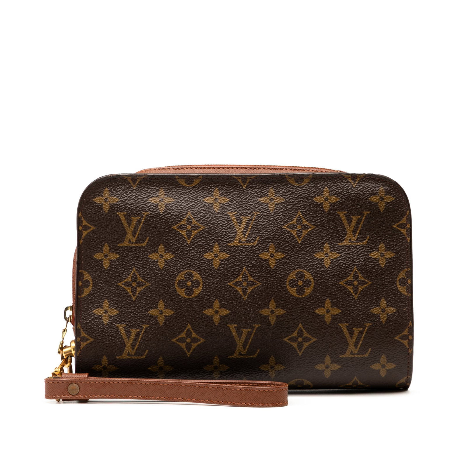 Louis Vuitton Monogram Orsay Bag with Leather Trim: Louis Vuitton Monogram Orsay Bag with Leather Trim The Louis Vuitton Monogram Orsay is a stylish bag crafted from monogram canvas with leather trim. It features a flat leather wrist strap for easy car