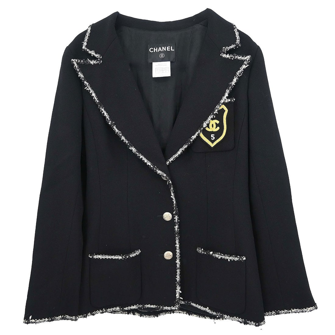 CHANEL black wool button front women s jacket FR 40 (1 of 15)