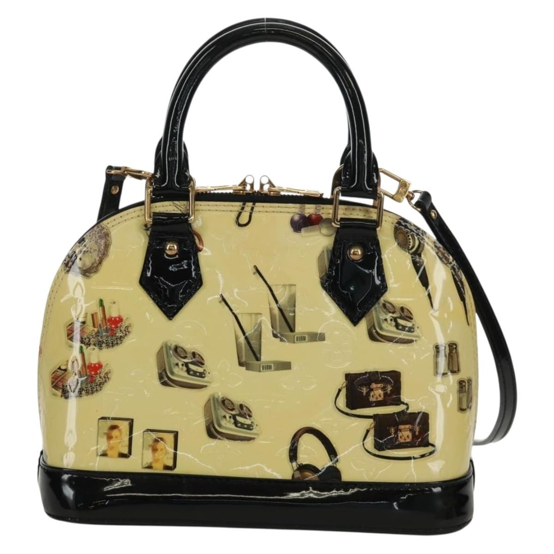 Limited Edition Alma Monogram Vernis Patent Leather Handbag by Louis Vuitton: Limited Edition Alma Monogram Vernis Patent Leather Handbag by Louis Vuitton This Louis Vuitton Alma Limited Edition Stickers Monogram Vernis handbag is crafted from patent leather in a vibrant multic