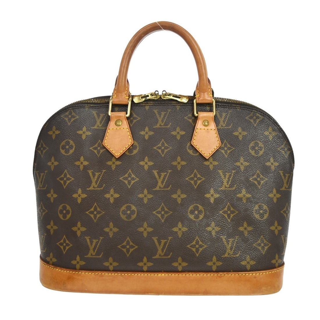 Louis Vuitton Alma Monogram Canvas Zip Handbag: Louis Vuitton Alma Monogram Canvas Zip Handbag This Louis Vuitton Alma handbag features the iconic monogram canvas exterior in brown, complemented by beige double handles and a zip closure. The medium