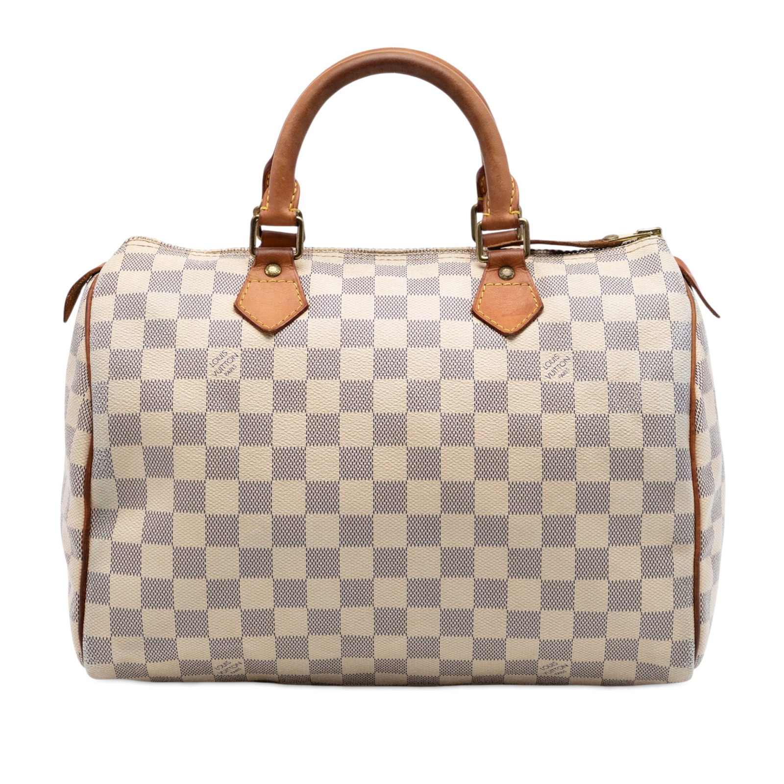 Louis Vuitton Damier Azur canvas Speedy 30 handbag: Louis Vuitton Damier Azur canvas Speedy 30 handbag This Louis Vuitton Damier Azur Speedy 30 features the iconic Damier Azur canvas body with rolled vachetta leather handles, a top zip closure, and an 