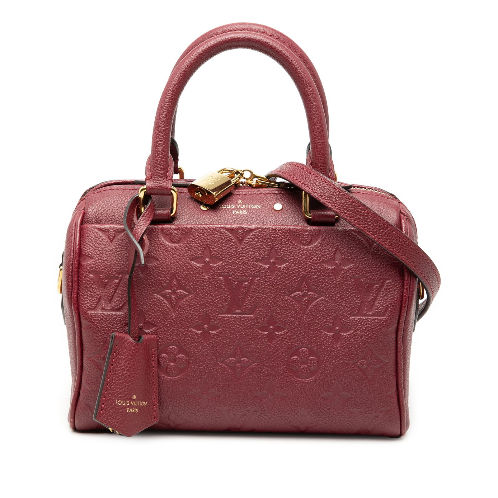 Louis Vuitton Speedy Bandouliere 20 Red Monogram Empreinte Leather Bag: Louis Vuitton Speedy Bandouliere 20 Red Monogram Empreinte Leather Bag This Louis Vuitton Monogram Empreinte Speedy Bandouliere 20 is crafted from signature monogram-embossed leather in red. The desig