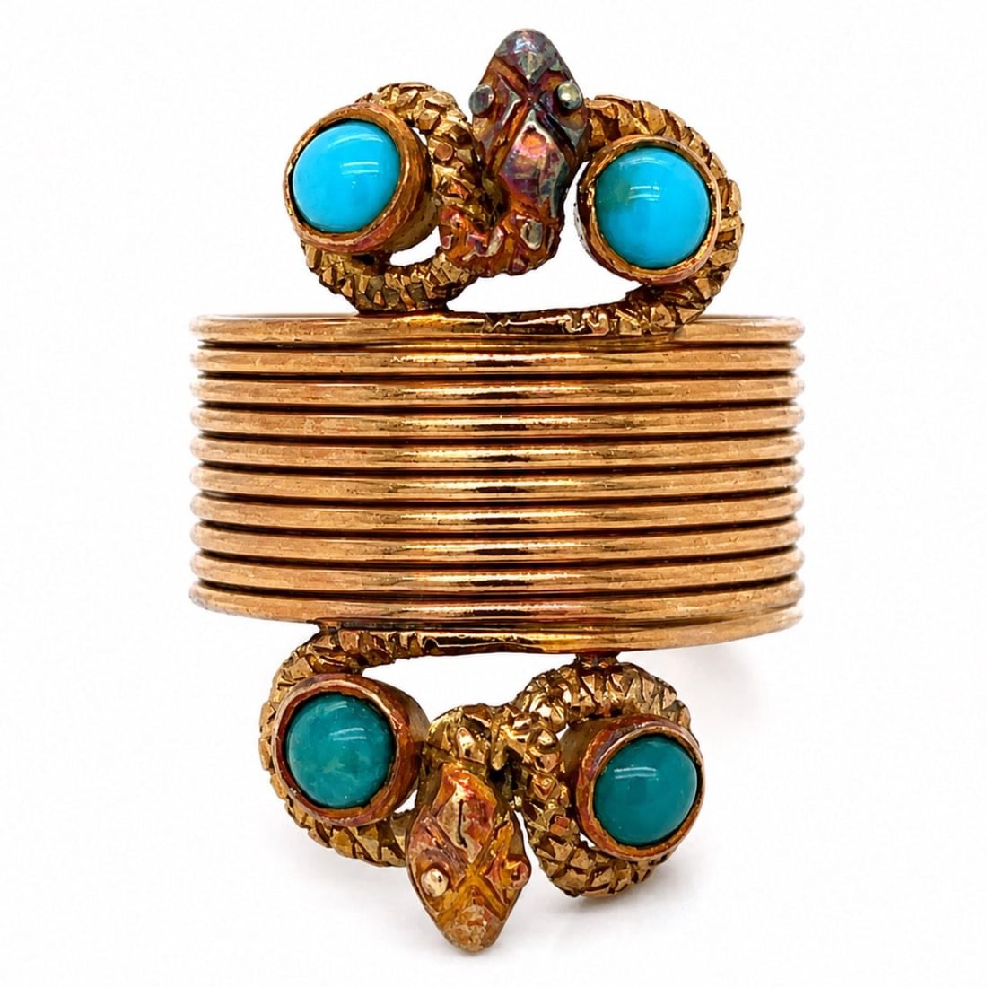 Greece Signed Turquoise Ring 18K Yellow Gold Size 6 (1 of 5)