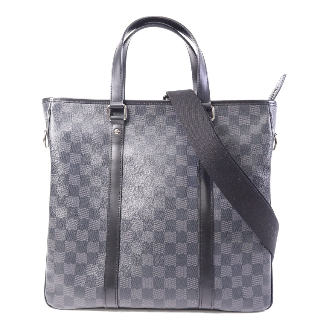 Louis Vuitton Tadao MM Damier Graphite PVC Black Two Way Shoulder Bag: Louis Vuitton Tadao MM Damier Graphite PVC Black Two Way Shoulder Bag This Louis Vuitton Tadao MM 2-way shoulder bag features the signature Damier Graphite pattern in black. Made from durable PVC coat