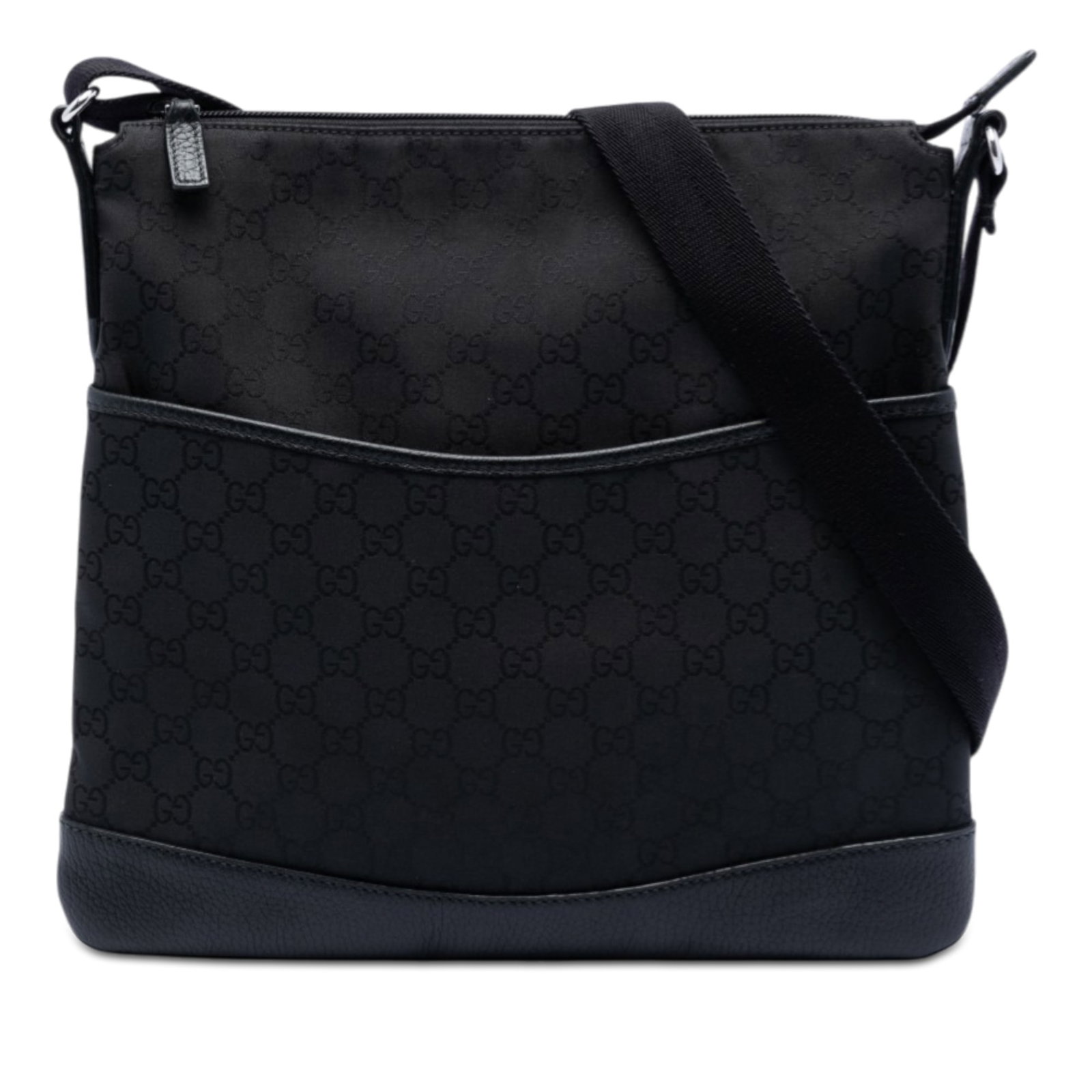 Gucci GG Nylon Crossbody Messenger Bag Black: Gucci GG Nylon Crossbody Messenger Bag Black This Gucci GG Nylon Flat Messenger Bag is crafted from durable nylon with leather trim. It features an adjustable flat strap for comfortable crossbody wear