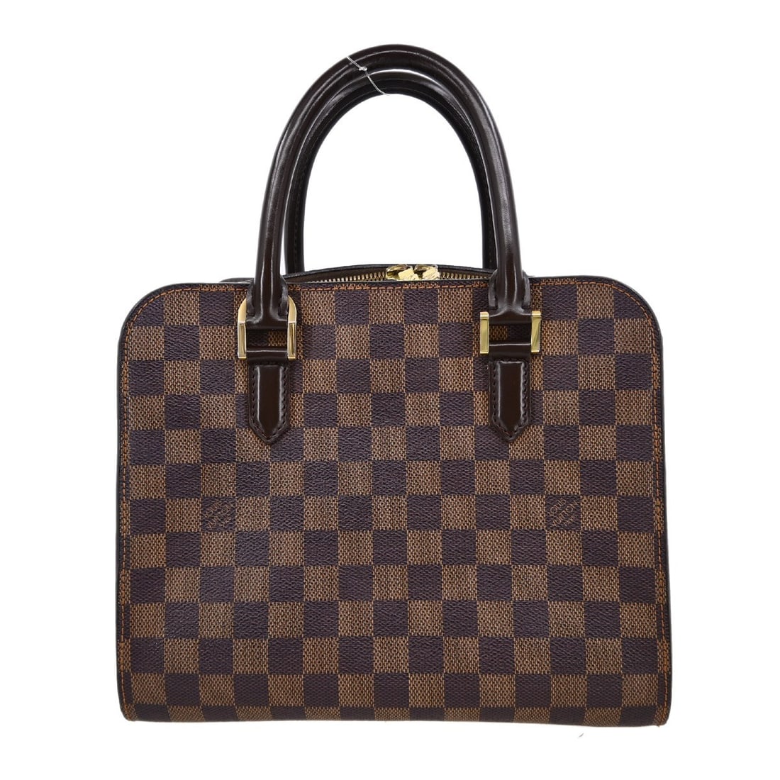 Louis Vuitton Triana Damier Ebene Satchel Handbag: Louis Vuitton Triana Damier Ebene Satchel Handbag This Louis Vuitton Damier Triana handbag features the iconic Damier Ebene canvas with leather trim. It is designed with double handles, a zip closure,