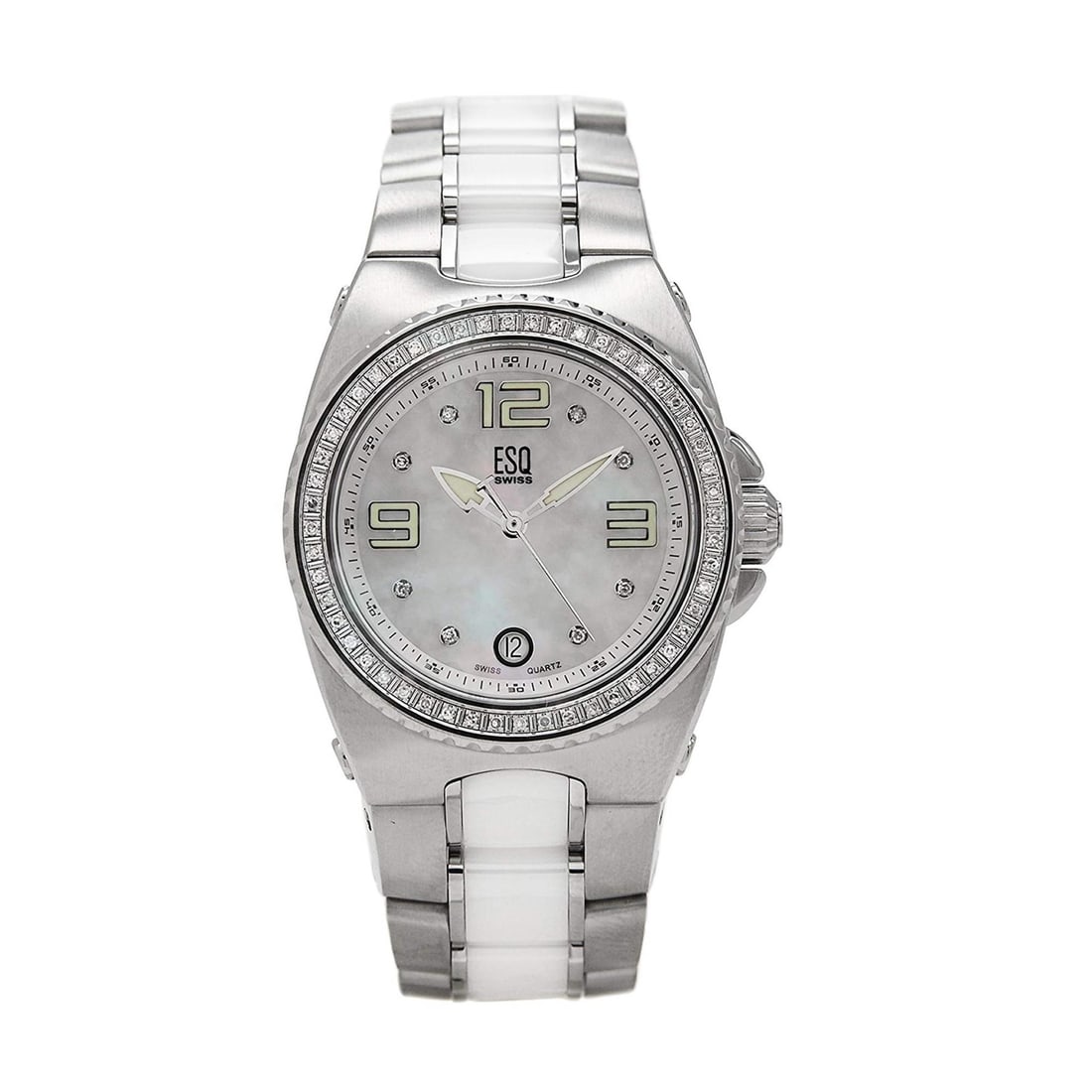 ESQ Movado Bali Quartz Ladies Watch White Ceramic MOP Dial ES.05.3.14.5494S: ESQ Movado Bali Quartz Ladies Watch White Ceramic MOP Dial ES.05.3.14.5494S Discover the elegance of the ESQ Movado Bali Ladies Watch, a perfect blend of style and functionality. This wristwatch showc