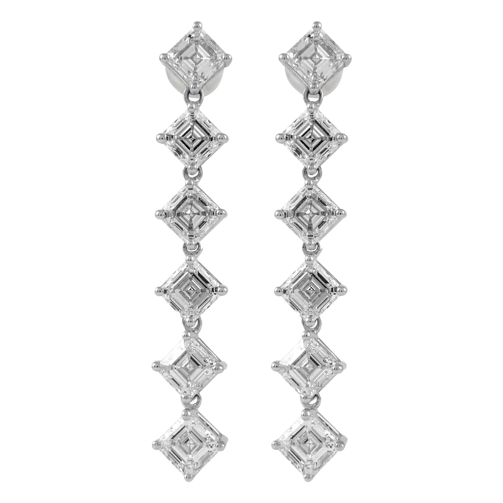 6.02ct GIA Asscher Cut Diamond Earrings 18k White Gold: 6.02ct GIA Asscher Cut Diamond Earrings 18k White Gold Elevate your elegance with these stunning Asscher Cut Diamond Drop Earrings, featuring a total diamond weight of 6.02 carats. Crafted from luxuri