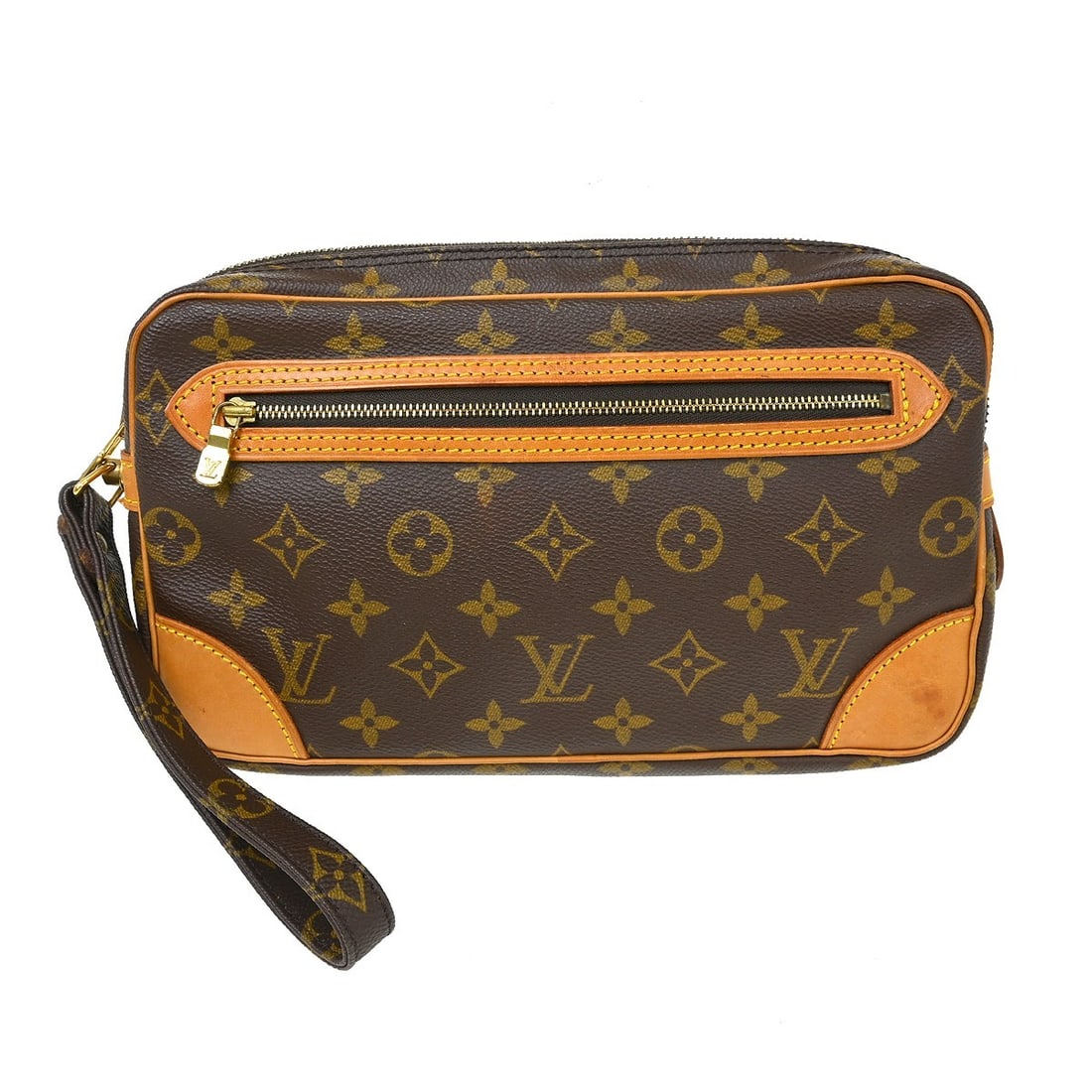 Louis Vuitton Marly Dragonne GM monogram leather clutch bag: Louis Vuitton Marly Dragonne GM monogram leather clutch bag This Louis Vuitton Marly Dragonne GM clutch bag features the iconic monogram pattern on brown leather, offering a classic and vintage look. 