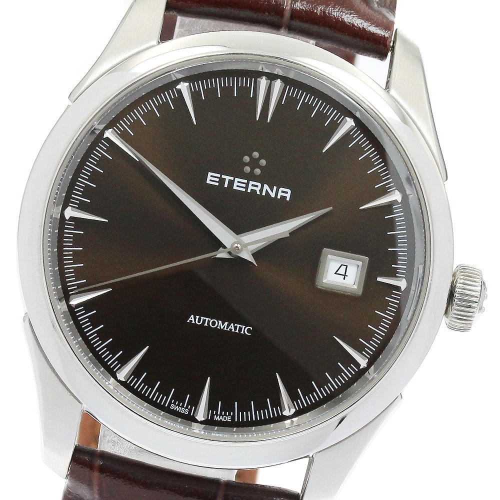 Eterna 1948 Legacy Date Automatic Men's Wristwatch 41mm: Eterna 1948 Legacy Date Automatic Men's Wristwatch 41mm This Eterna 1948 Legacy Date men's wristwatch features a stainless steel case paired with a brown leather strap. The watch is equipped with an a