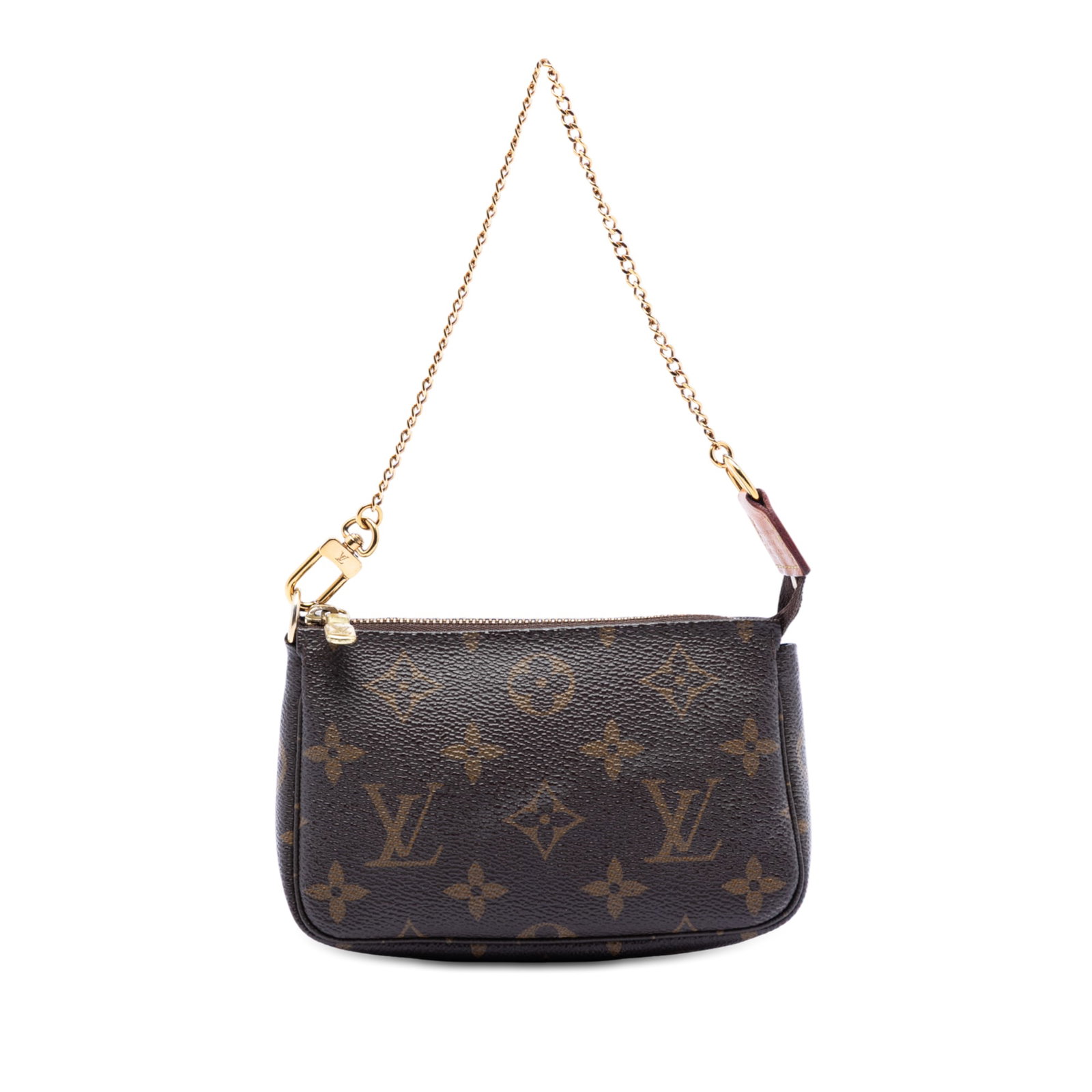 Louis Vuitton Mini Monogram Canvas Pouch with Chain Strap: Louis Vuitton Mini Monogram Canvas Pouch with Chain Strap The Louis Vuitton Monogram Mini Pochette Accessoires is crafted from monogram canvas and features a gold-tone chain strap and a top zip closur