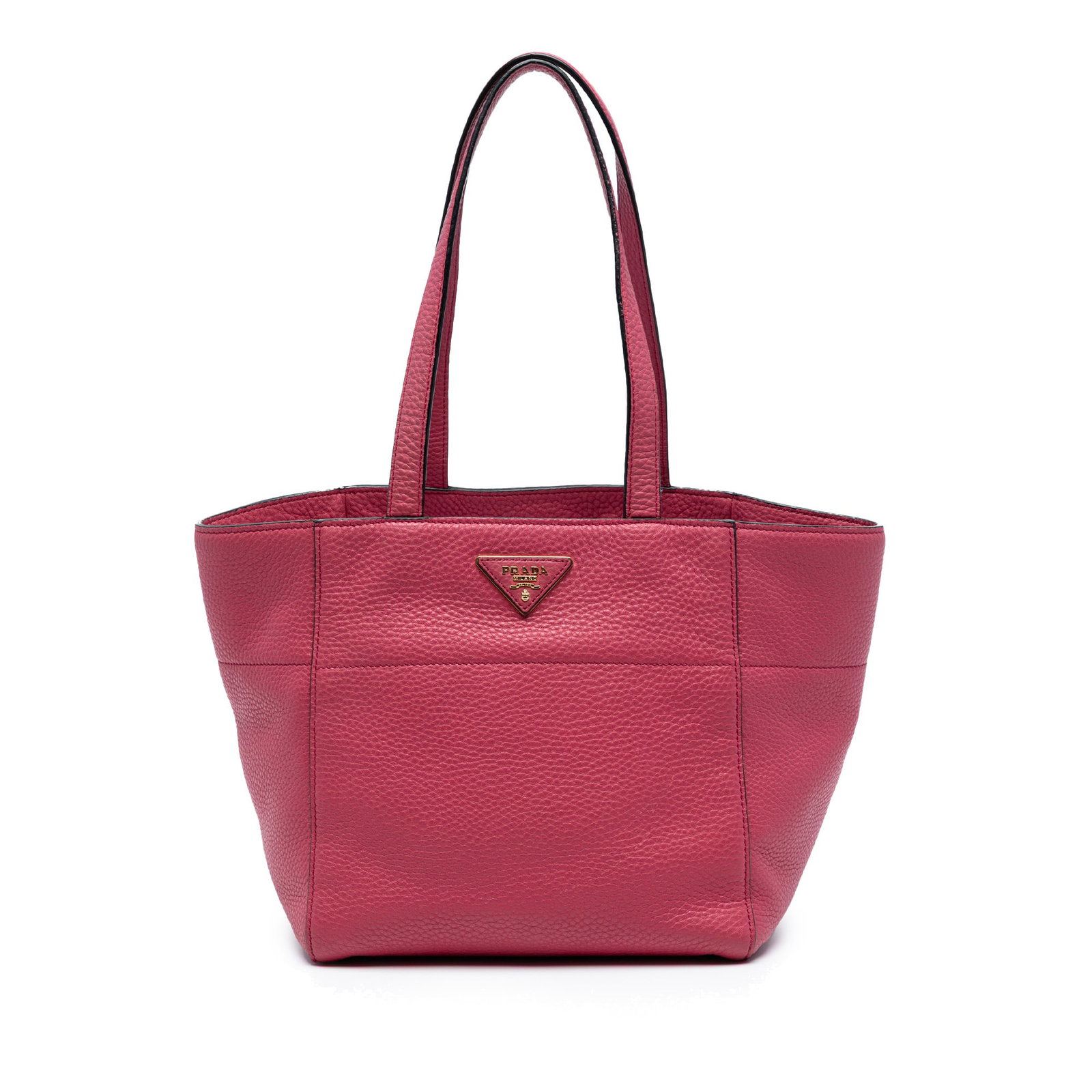 Prada Vitello Daino Tote Pink Leather Bag Made in Italy: Prada Vitello Daino Tote Pink Leather Bag Made in Italy This Prada Vitello Daino Tote exudes elegance and style with its luxurious leather body and flat leather straps. It features an open top with a 