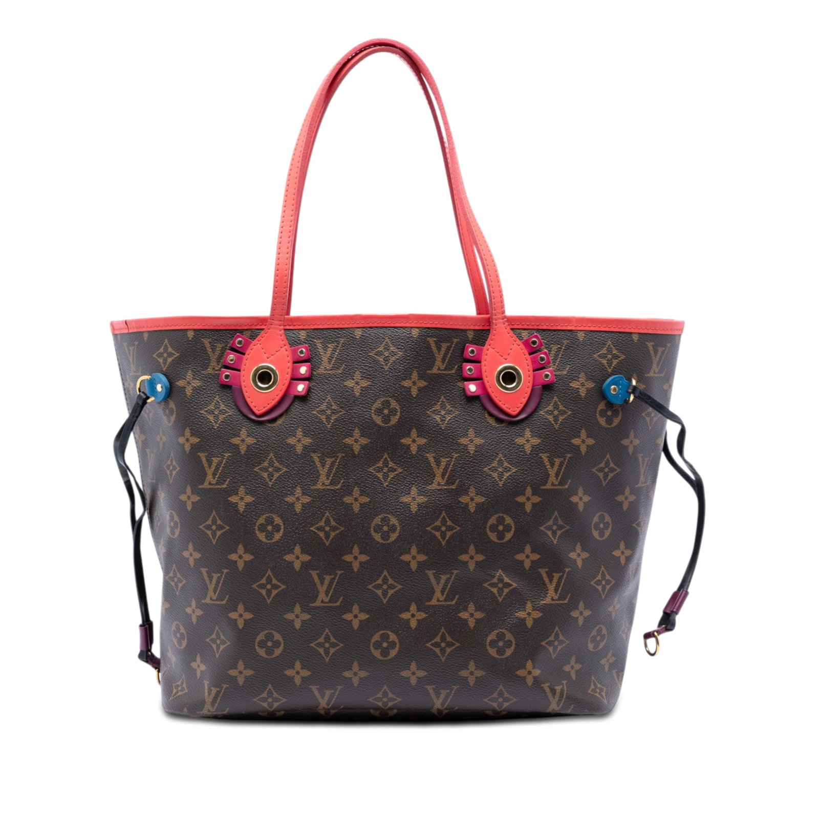 Louis Vuitton Neverfull MM monogram canvas tote with leather trim: Louis Vuitton Neverfull MM monogram canvas tote with leather trim This Louis Vuitton Monogram Totem Neo Neverfull MM bag features the iconic monogram canvas with leather trim and flat leather handles.