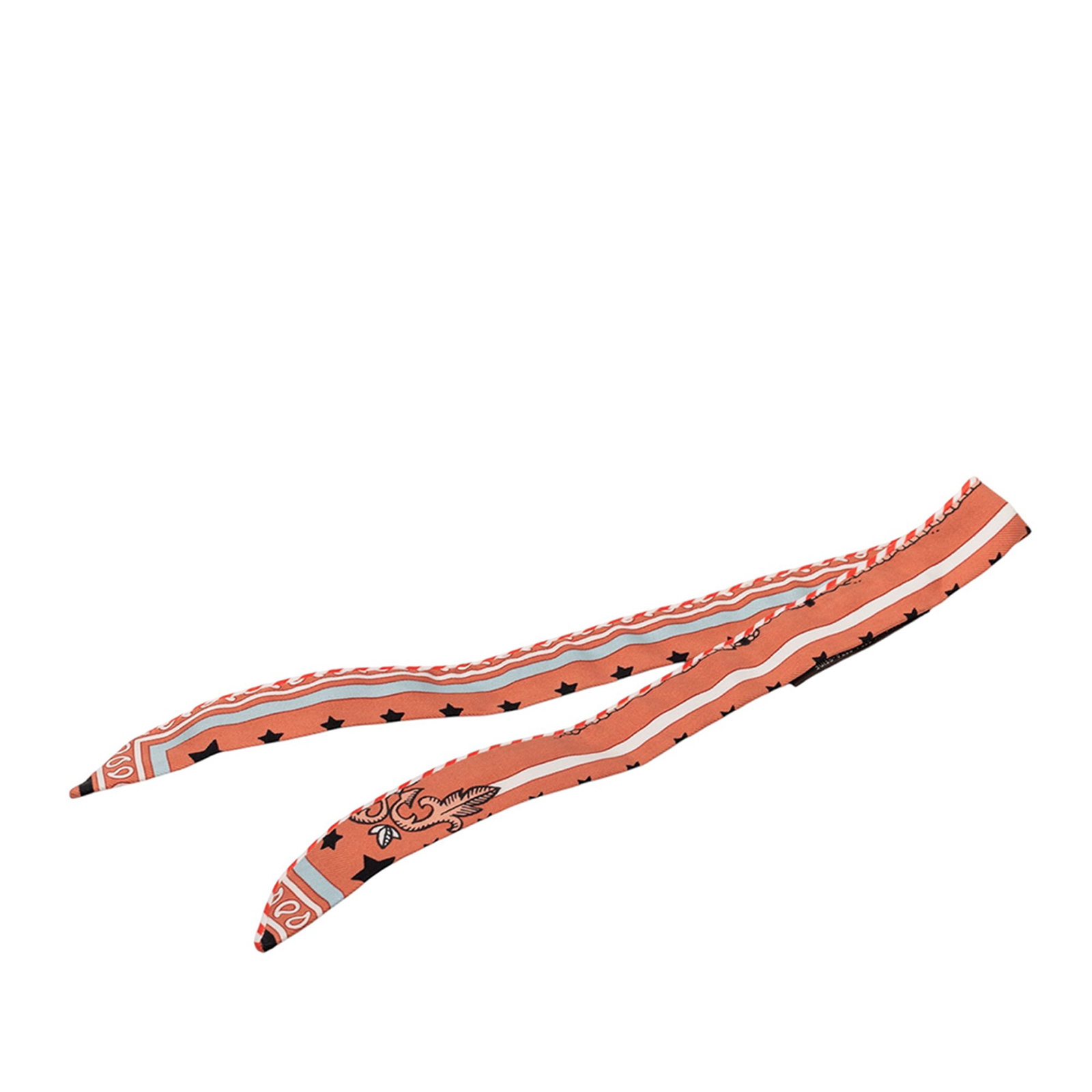 Hermes Candy Doll Orange Silk Twilly: Hermes Candy Doll Orange Silk Twilly This Hermes Candy Doll Silk Twilly Scarf is crafted from 100% silk and features a vibrant print in orange. Made in France, this accessory is designed to add a touc