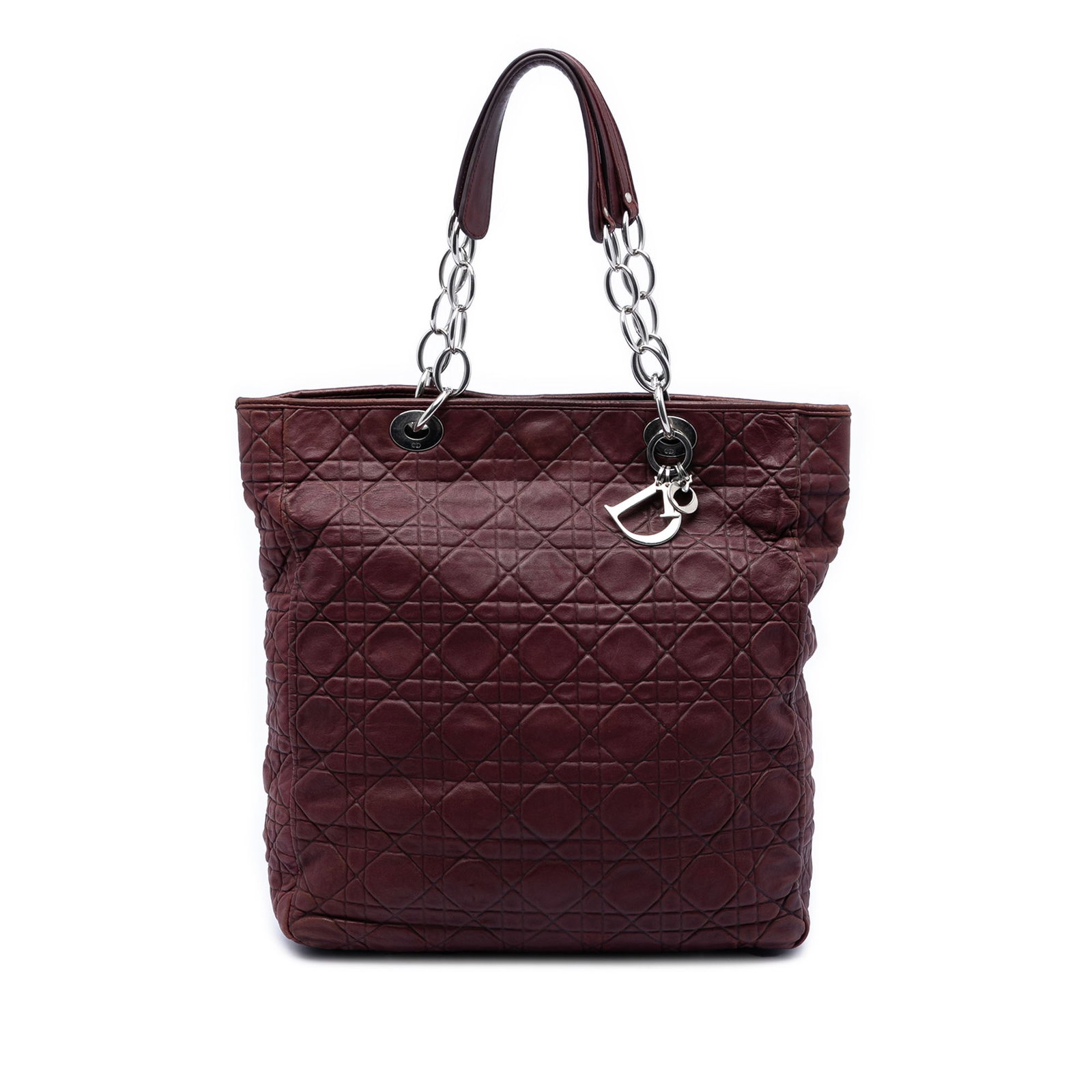Dior Lady Cannage Red Lambskin Tote Bag: Dior Lady Cannage Red Lambskin Tote Bag This Dior Large Lambskin Cannage Lady Dior Soft Shopping Tote is crafted from quilted lambskin leather in a striking red hue. The bag features chain link and le