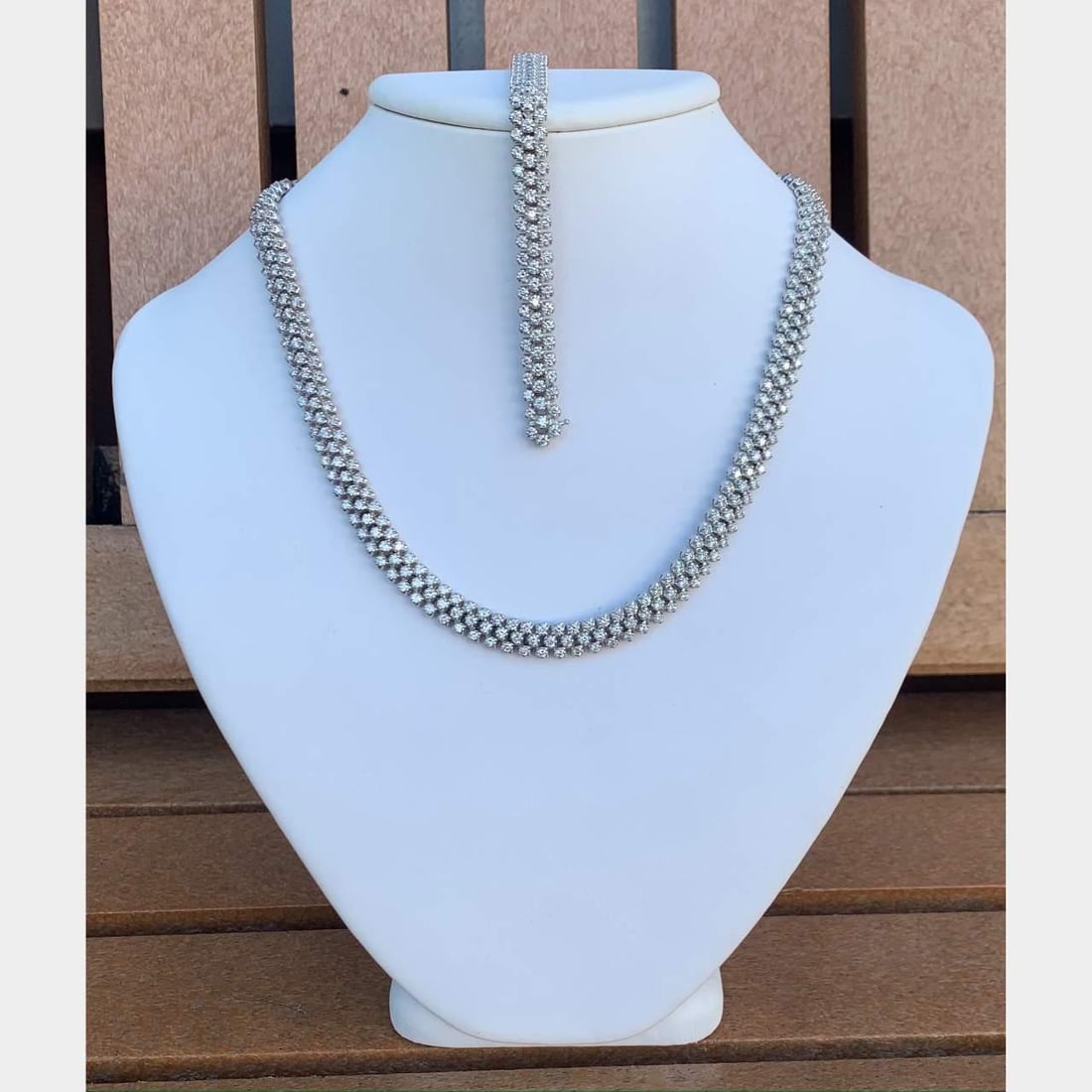 17 Ct Diamond Necklace and Tennis Bracelet Set 14K White Gold (1 of 3)