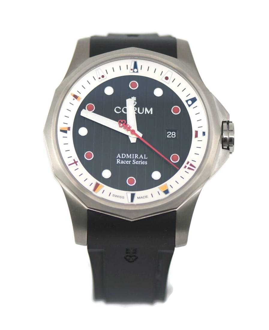 Corum Admiral's Cup Racer 411.100.04 Titanium Watch with Box and Papers: Corum Admiral's Cup Racer 411.100.04 Titanium Watch with Box and Papers Explore the remarkable Corum Admiral's Cup Racer Titanium Watch, a perfect blend of style and functionality. This pre-owned time