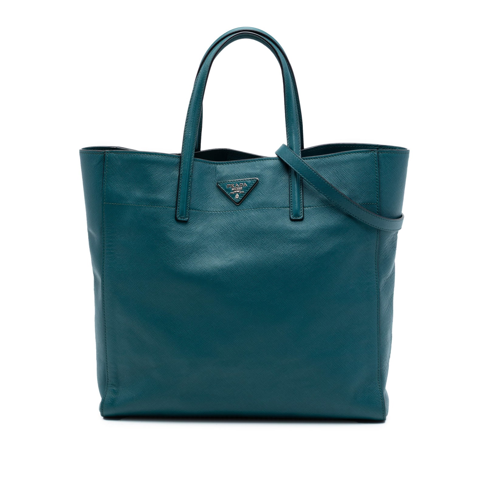 Prada Blue Saffiano Leather Triple Pocket Tote Bag: Prada Blue Saffiano Leather Triple Pocket Tote Bag This Prada Saffiano Soft Triple Pocket Tote is crafted from blue saffiano leather and features flat leather handles, a detachable leather strap, and 