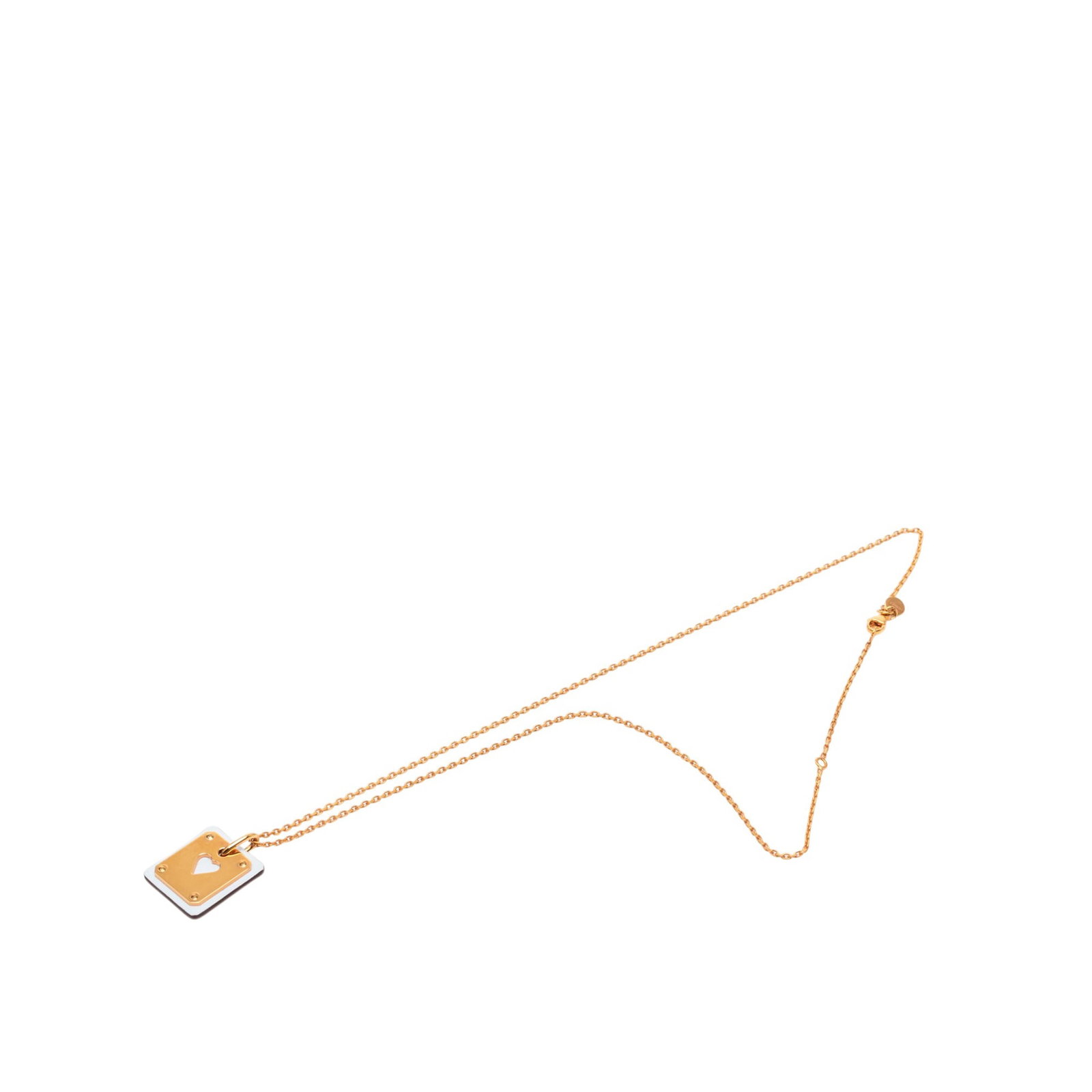 Hermes rose gold plated Swift pendant necklace 50 cm: Hermes rose gold plated Swift pendant necklace 50 cm This Hermes necklace features a rose gold plated metal chain and a pendant crafted from both rose gold plated metal and Swift leather. It is secure