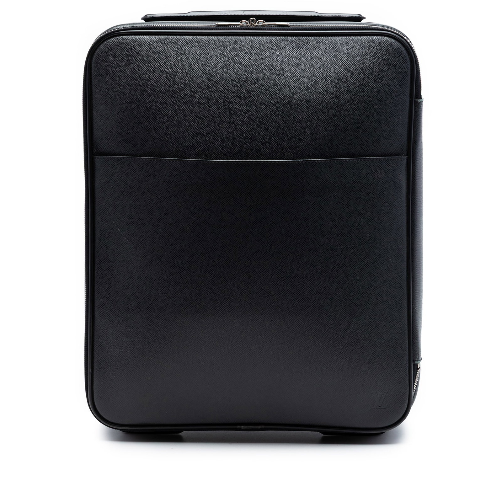 Louis Vuitton Pegase 45 Taiga Leather Carry On Bag: Louis Vuitton Pegase 45 Taiga Leather Carry On Bag This Louis Vuitton Taiga Pegase 45 is a black travel bag crafted from taiga leather. It features a trolley handle and wheels for easy transport, a zi