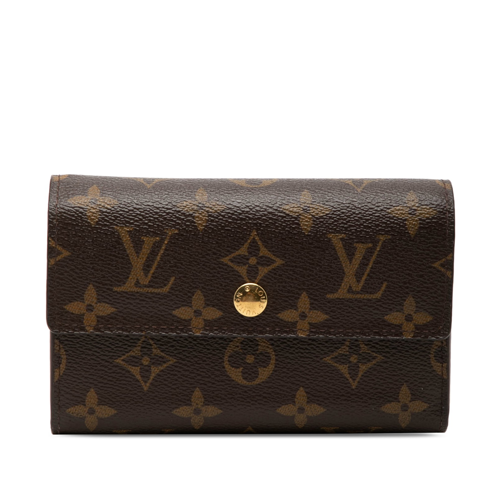 Louis Vuitton Monogram Canvas Flap Wallet: Louis Vuitton Monogram Canvas Flap Wallet This Louis Vuitton Monogram Alexandra Small Wallet features the iconic monogram canvas in brown, complemented by a flap with a snap button closure. The wallet