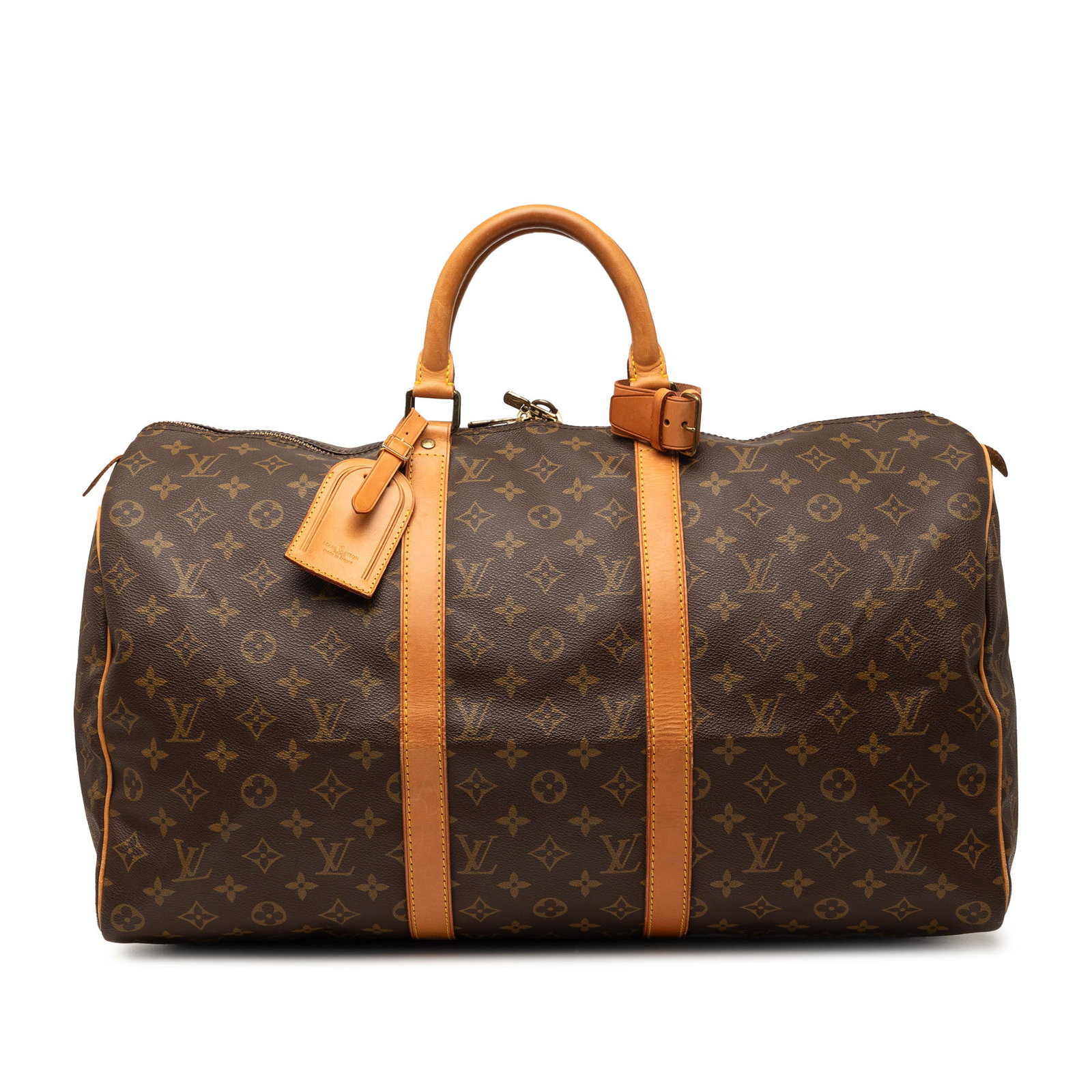 Louis Vuitton Keepall 50 Monogram Brown Travel Bag: Louis Vuitton Keepall 50 Monogram Brown Travel Bag This Louis Vuitton Monogram Keepall 50 is crafted from the iconic monogram canvas with vachetta leather trim and rolled handles. It features a top zi