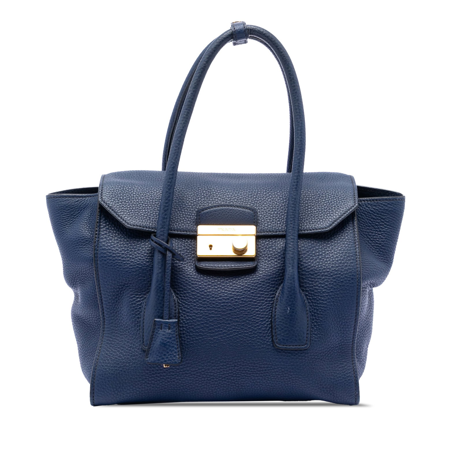 Prada Vitello Daino Blue Leather Satchel with Sound Lock (1 of 6)