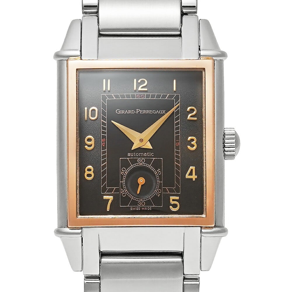 Girard Perregaux Vintage 1945 Automatic Steel Pink Gold Watch: Girard Perregaux Vintage 1945 Automatic Steel Pink Gold Watch This Girard-Perregaux Vintage 1945 men's wristwatch, model 25930.1.56.615, features a stainless steel and pink gold case with a black dial