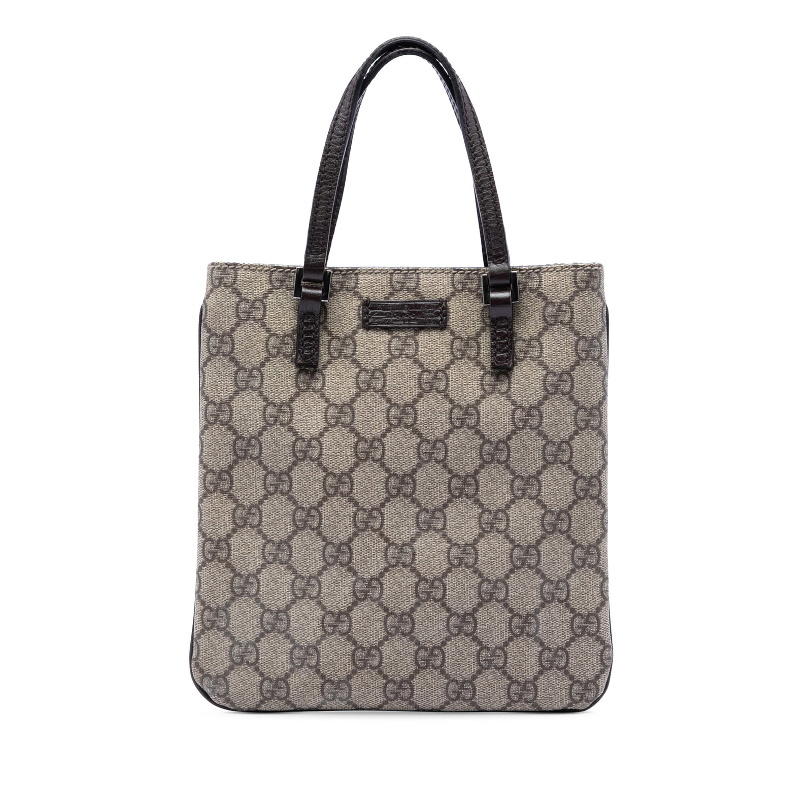 Gucci GG Supreme Beige Canvas Tote Bag: Gucci GG Supreme Beige Canvas Tote Bag This Gucci GG Supreme Handbag is crafted from coated canvas with leather trim and features flat leather handles, an open top with magnetic snap closure, and an i