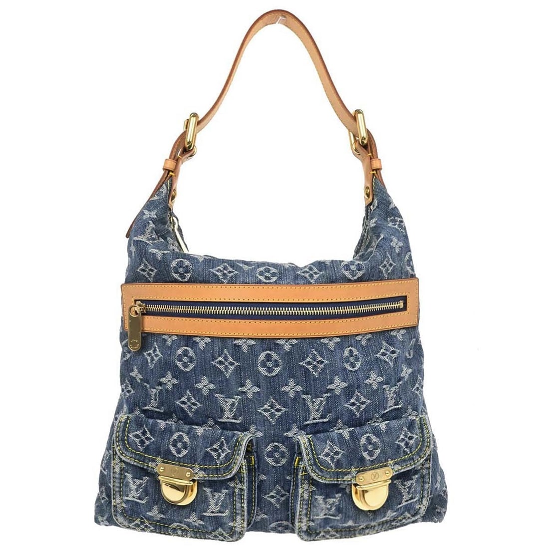 Louis Vuitton Baggy GM Monogram Denim Hobo Bag M95048: Louis Vuitton Baggy GM Monogram Denim Hobo Bag M95048 This Louis Vuitton Monogram Denim Baggy GM Shoulder Bag features a classic blue denim exterior with the iconic monogram pattern and beige handle/s