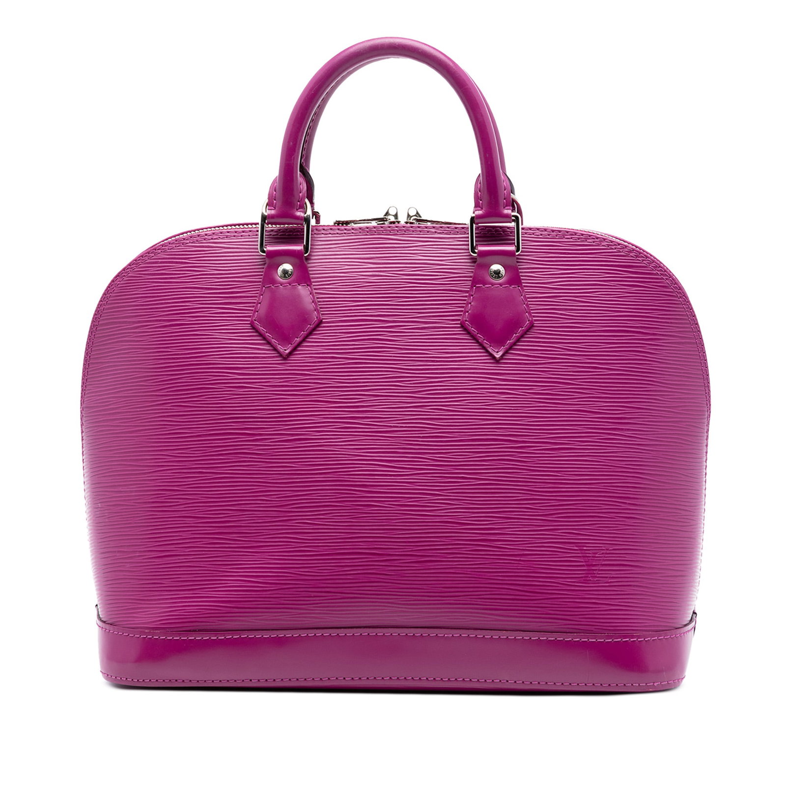 Louis Vuitton Epi Alma PM Purple Leather Handbag: Louis Vuitton Epi Alma PM Purple Leather Handbag This Louis Vuitton Epi Alma PM handbag is crafted from signature epi leather in a vibrant purple hue. It features rolled leather handles, a top zip clo