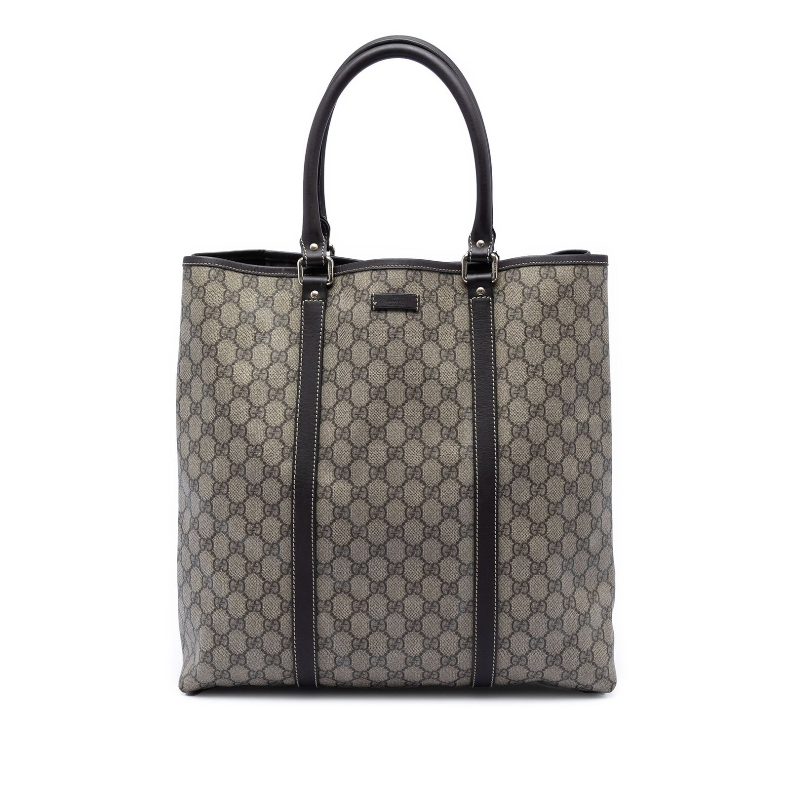 Gucci GG Supreme Joy Vertical Tote Bag Beige: Gucci GG Supreme Joy Vertical Tote Bag Beige This Gucci GG Supreme Joy Vertical Tote is crafted from coated canvas with leather trim, featuring rolled leather handles and an open top with a magnetic s