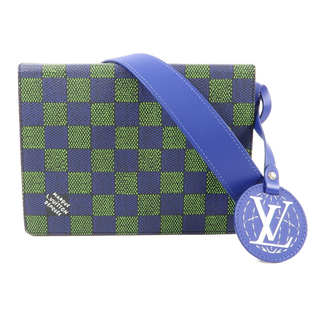 Louis Vuitton Damier Book Messenger Shoulder Bag Blue Green N00158: Louis Vuitton Damier Book Messenger Shoulder Bag Blue Green N00158 This Louis Vuitton Book Messenger shoulder bag features a blue and green Damier pattern crafted from PVC coated canvas. Designed for 