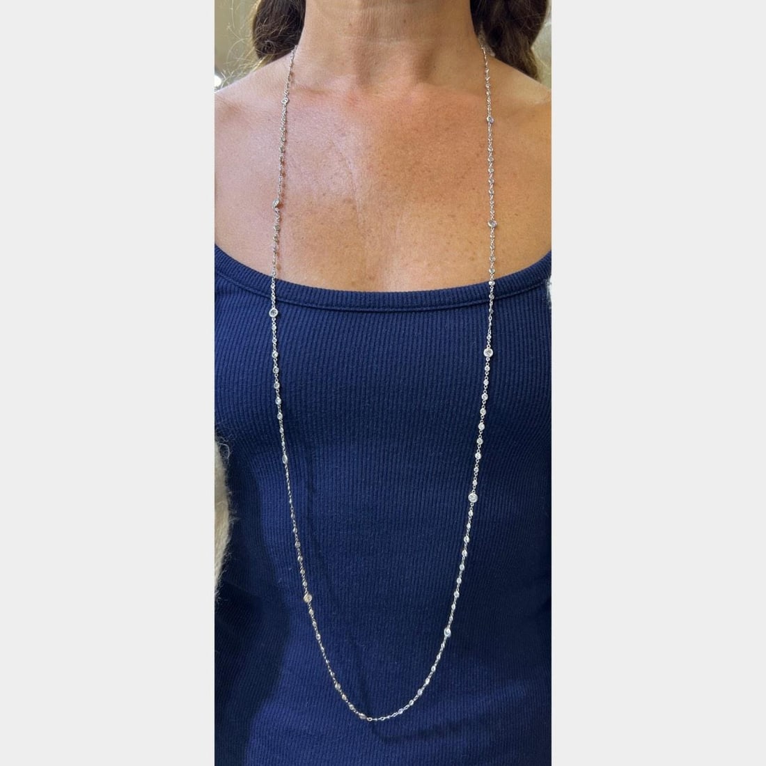 Stunning Platinum 42 Inch Diamond by the Yard Necklace 16.25 Ct: Stunning Platinum 42 Inch Diamond by the Yard Necklace 16.25 Ct This stunning Platinum Diamond by the Yard Necklace features a total diamond weight of 16.25 carats. The necklace is elegantly set with 