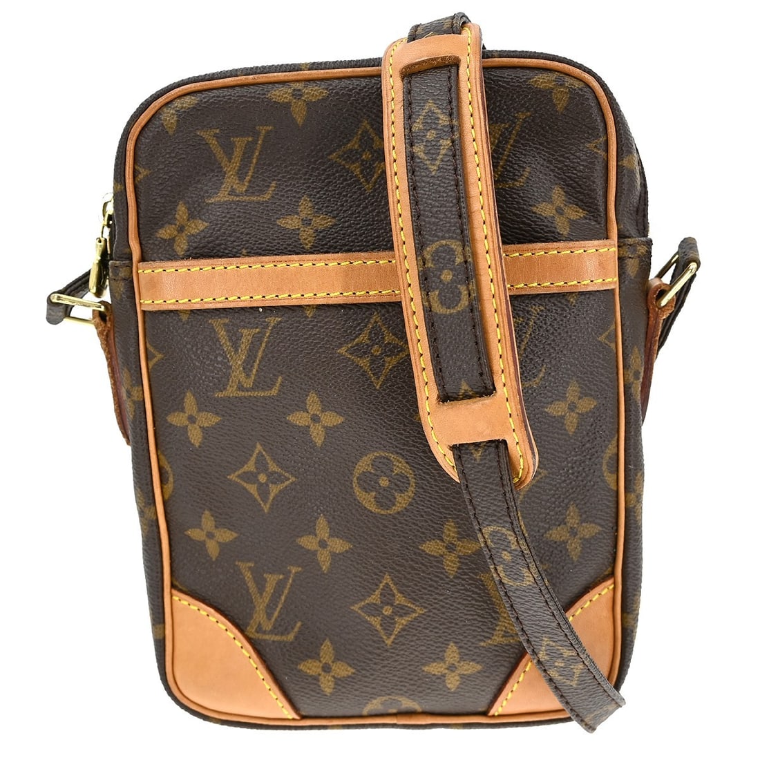 Louis Vuitton Danube Monogram Crossbody Bag M45266: Louis Vuitton Danube Monogram Crossbody Bag M45266 This vintage Louis Vuitton Danube shoulder bag features the iconic monogram canvas leather exterior with brown leather trim, complemented by a crossb