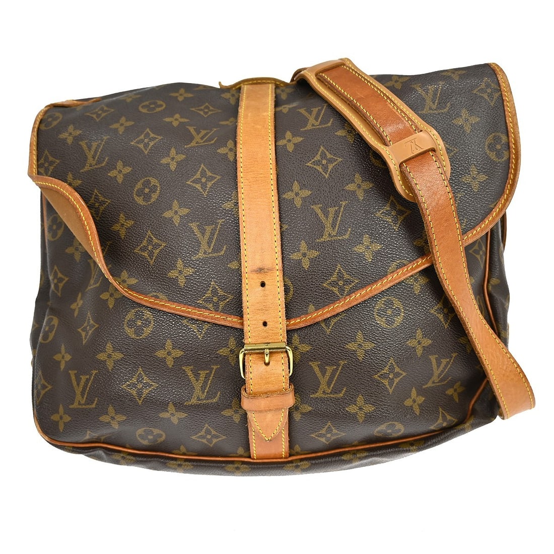 Louis Vuitton Saumur Monogram Canvas Crossbody Bag: Louis Vuitton Saumur Monogram Canvas Crossbody Bag This Louis Vuitton Saumur Handbag features the iconic Monogram Canvas in a classic brown color. Designed for unisex use, it offers a spacious interio