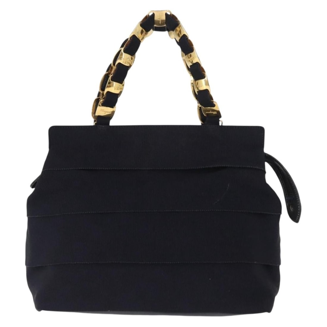 Navy Canvas Salvatore Ferragamo Vala Shoulder Bag 25x20x11cm: Navy Canvas Salvatore Ferragamo Vala Shoulder Bag 25x20x11cm This Salvatore Ferragamo Vala handbag for women features a navy canvas exterior with metal fittings. The handbag has signs of wear includin