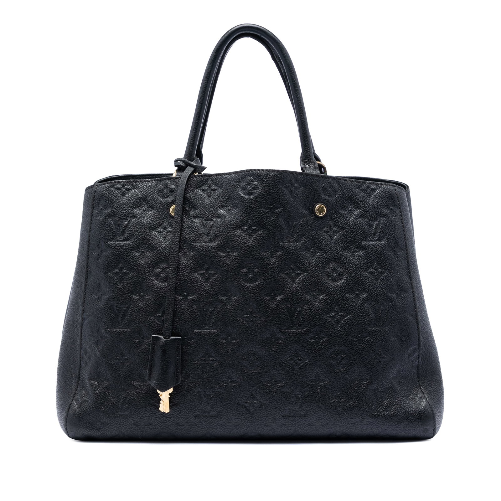 Louis Vuitton Montaigne GM Black Empreinte Leather Tote: Louis Vuitton Montaigne GM Black Empreinte Leather Tote This Louis Vuitton Monogram Empreinte Montaigne GM handbag features a black embossed leather body with rolled leather handles. The bag is design
