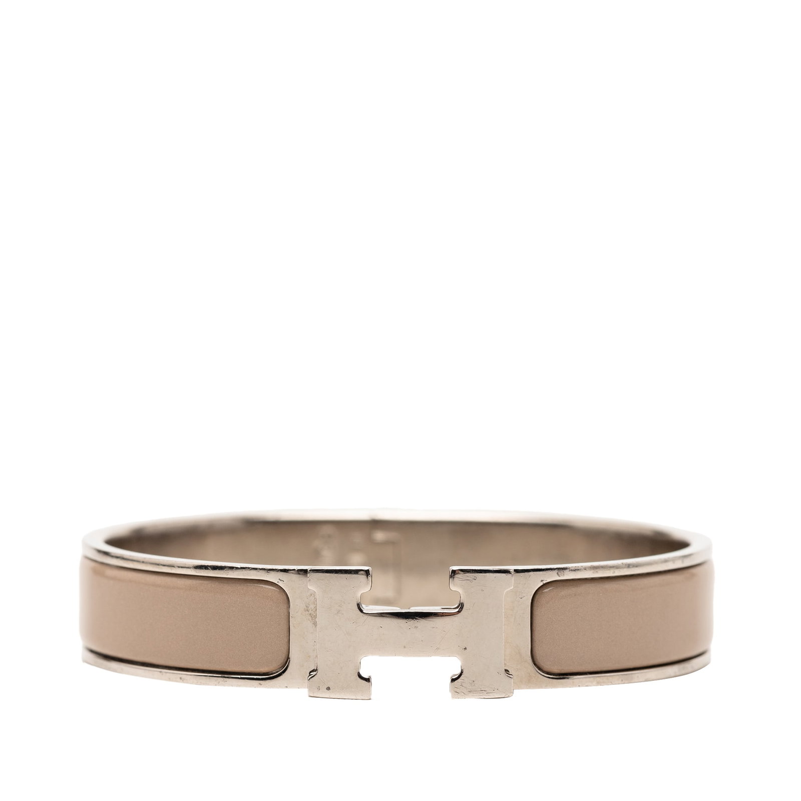 Hermes Clic H enamel palladium bracelet PM beige (1 of 5)