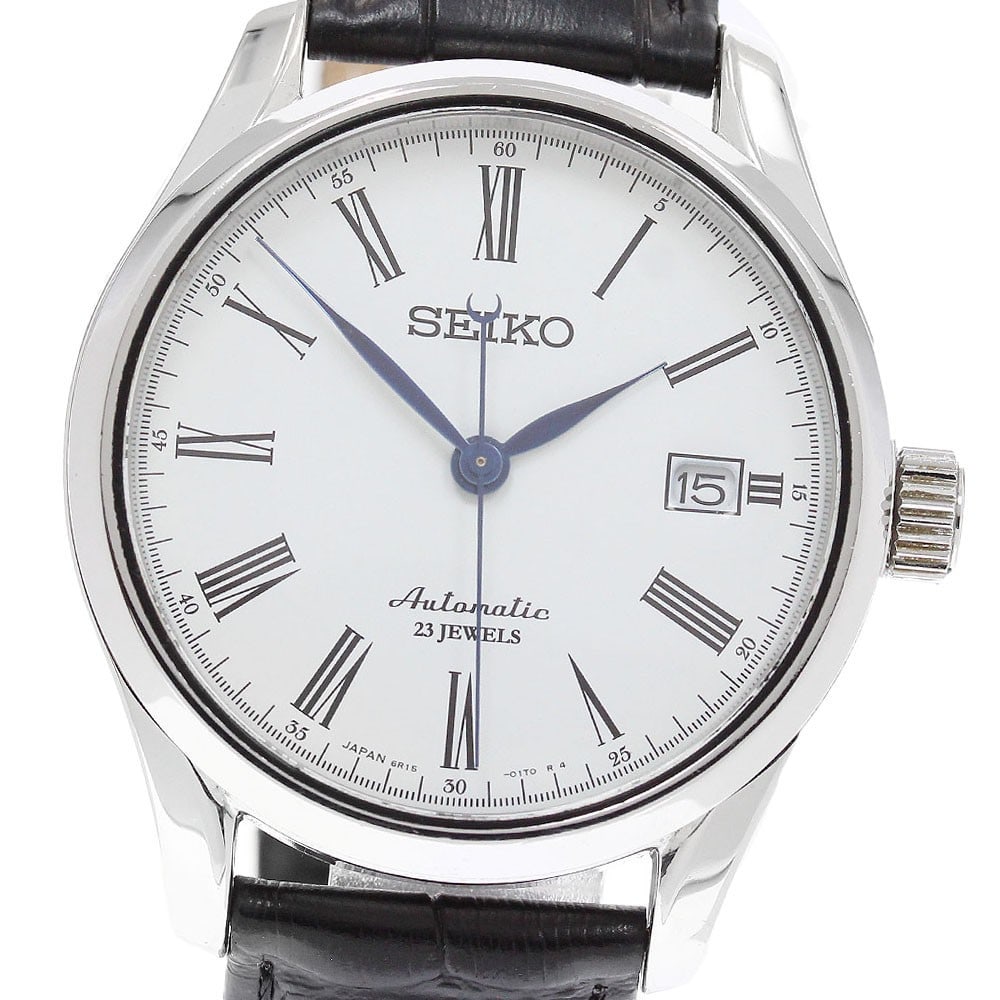 Seiko Presage automatic men's date wristwatch SARX019: Seiko Presage automatic men's date wristwatch SARX019 This SEIKO Presage SARX019/6R15-02P0 men's wristwatch features a stainless steel case paired with an aftermarket leather strap. The watch is power