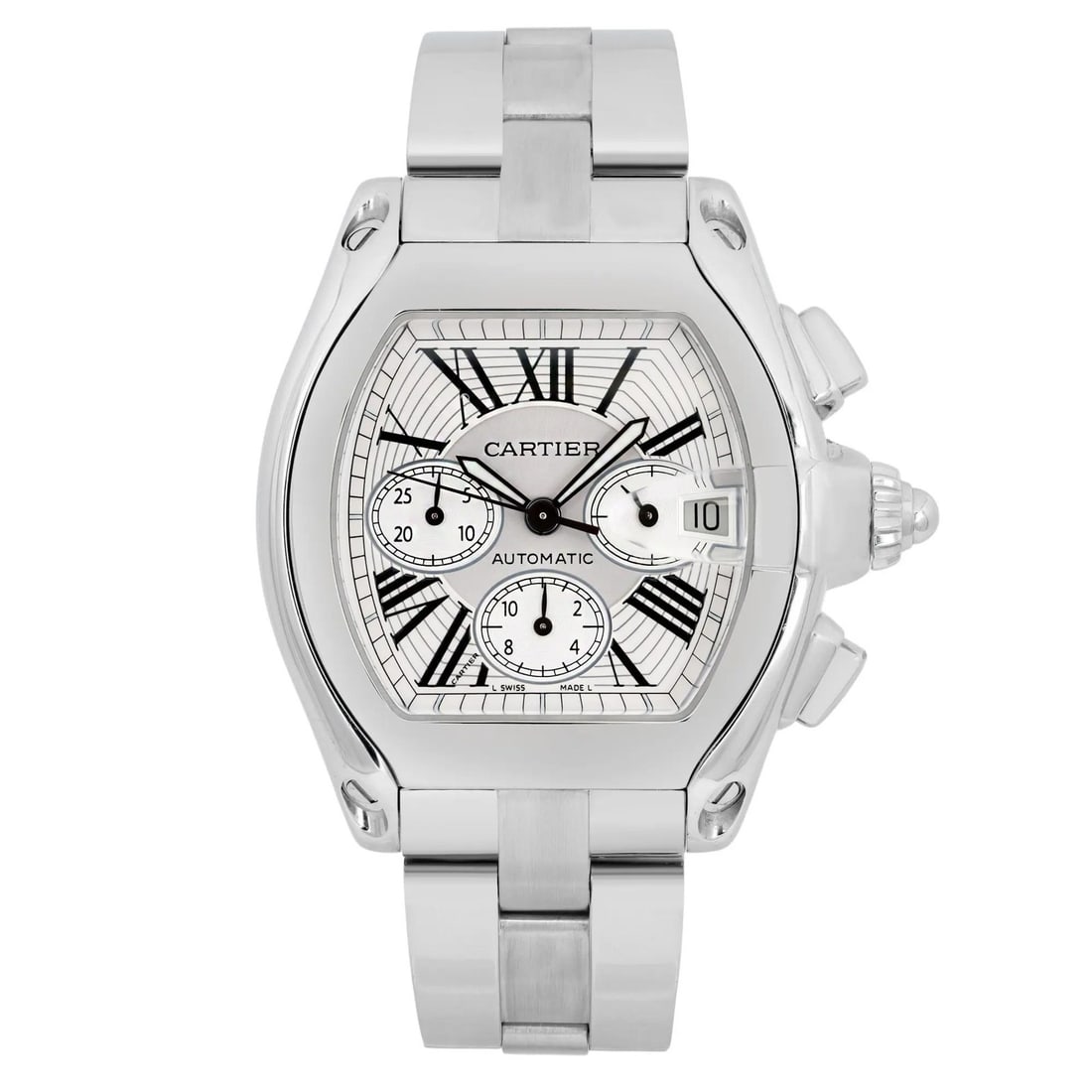 Cartier Roadster XL Automatic Men's Watch Silver Dial Stainless Steel W62019X6: Cartier Roadster XL Automatic Men's Watch Silver Dial Stainless Steel W62019X6 Discover the elegance of the Cartier Roadster XL, a sophisticated wristwatch designed for casual wear. This model feature