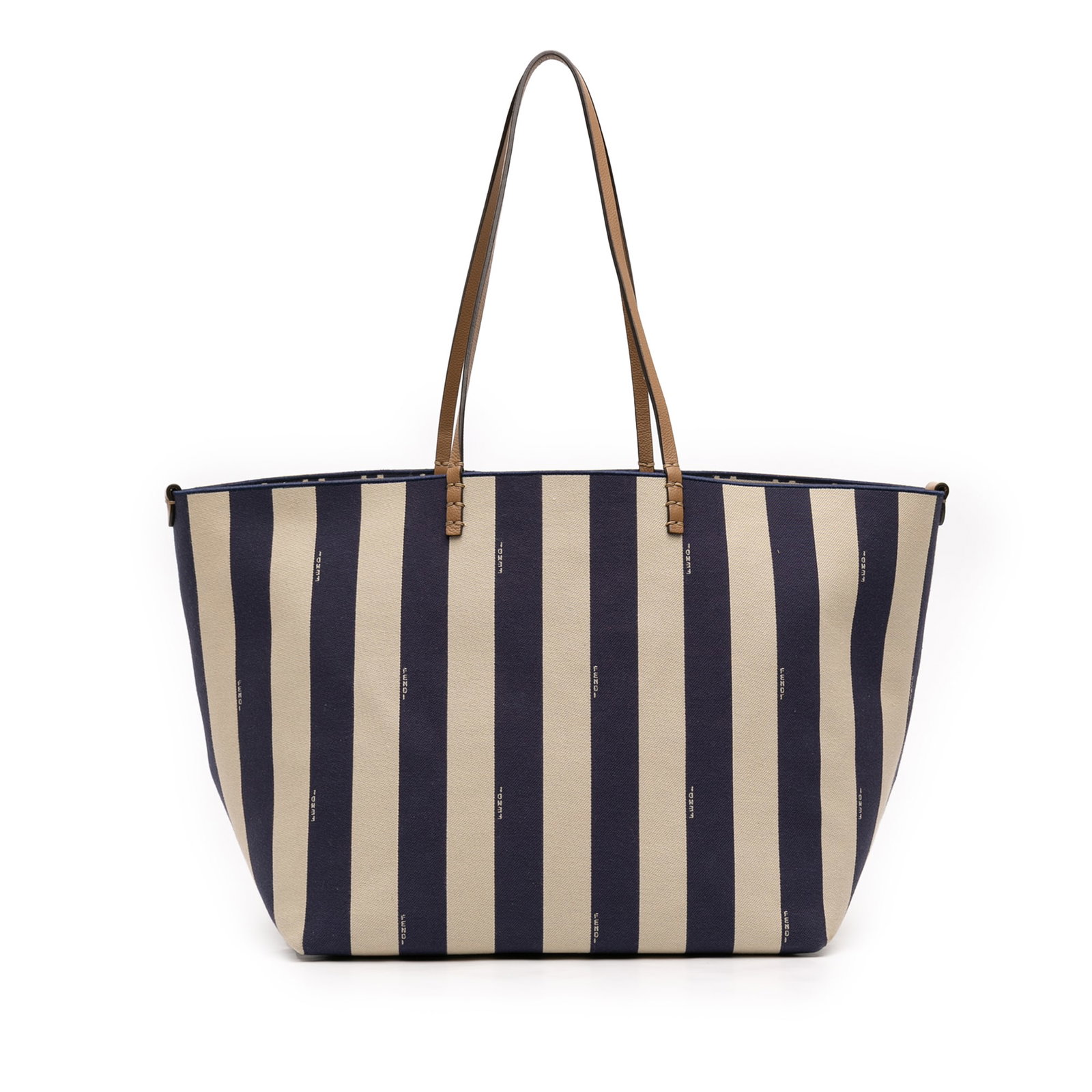 Reversible Pequin Stripe Canvas Tote with Leather Straps by Fendi (1 of 12)