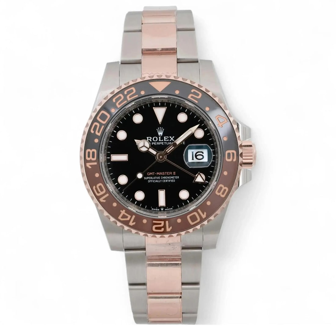 Rolex GMT-Master II Rootbeer Rose Gold Watch 126711CHNR 2023 Model: Rolex GMT-Master II Rootbeer Rose Gold Watch 126711CHNR 2023 Model The Rolex GMT-Master II Rootbeer is a luxurious wristwatch that combines style and functionality. Crafted in Switzerland, this model 