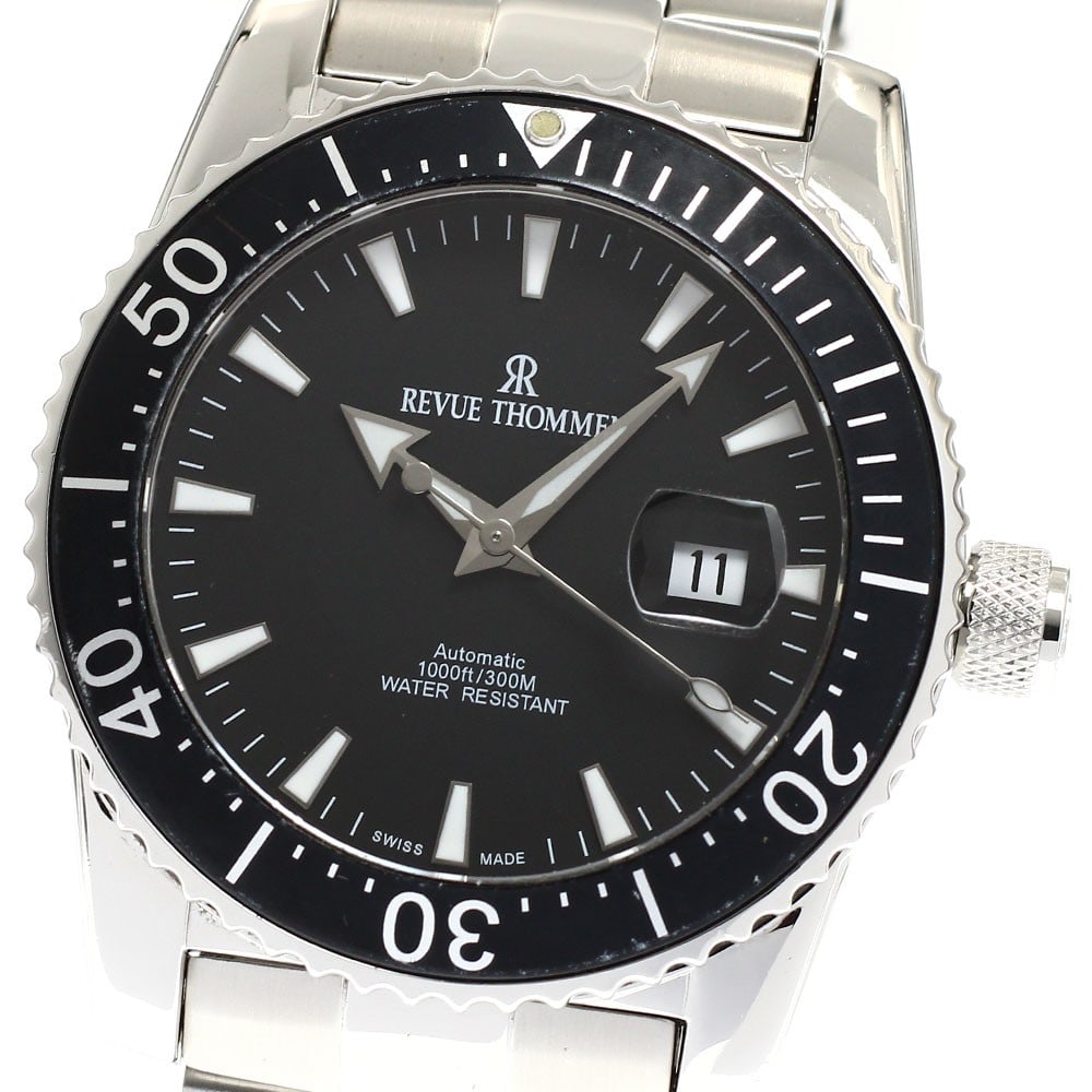 Revue Thommen Diver Date automatic stainless steel men's wristwatch 17030.2: Revue Thommen Diver Date automatic stainless steel men's wristwatch 17030.2 This REVUE THOMMEN 17030.2 Diver Date men's wristwatch features a stainless steel case and bracelet with a black dial. The w