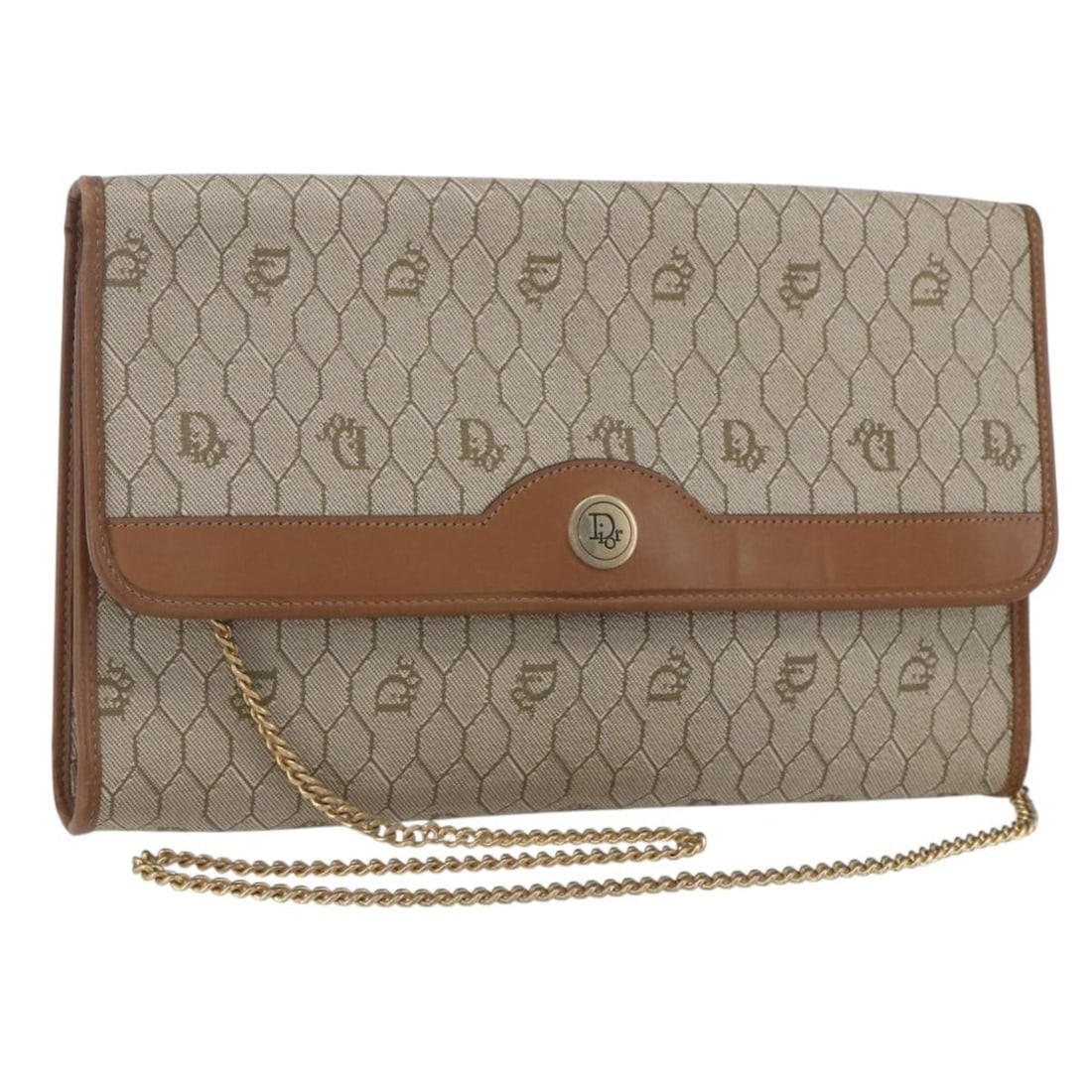 Christian Dior Beige Canvas Shoulder Bag Honeycomb Chain Vintage: Christian Dior Beige Canvas Shoulder Bag Honeycomb Chain Vintage This pre-owned Christian Dior Vintage Honeycomb chain shoulder bag for women features beige canvas material with leather and metal fitt
